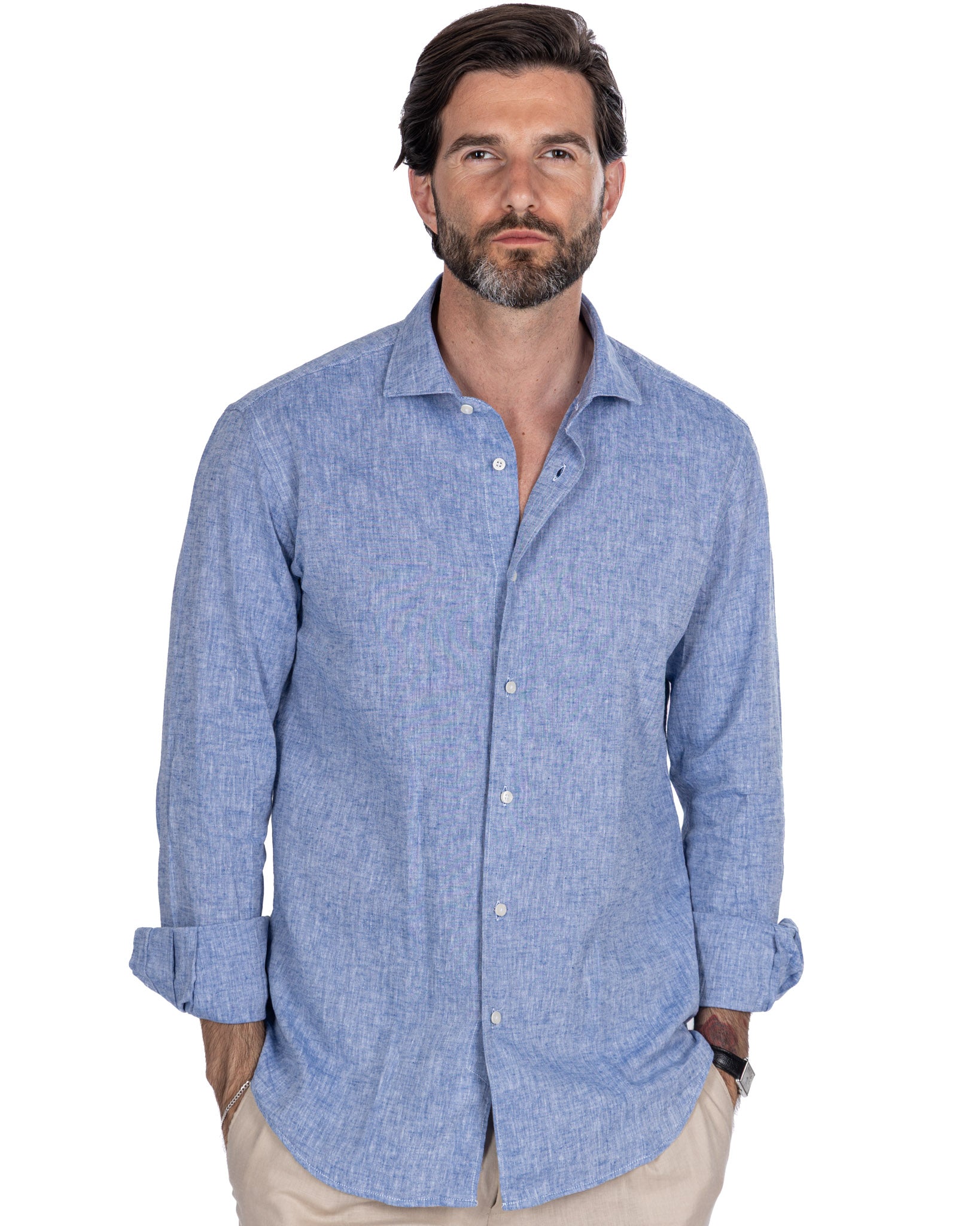 Rennes - camicia in misto lino melange blu