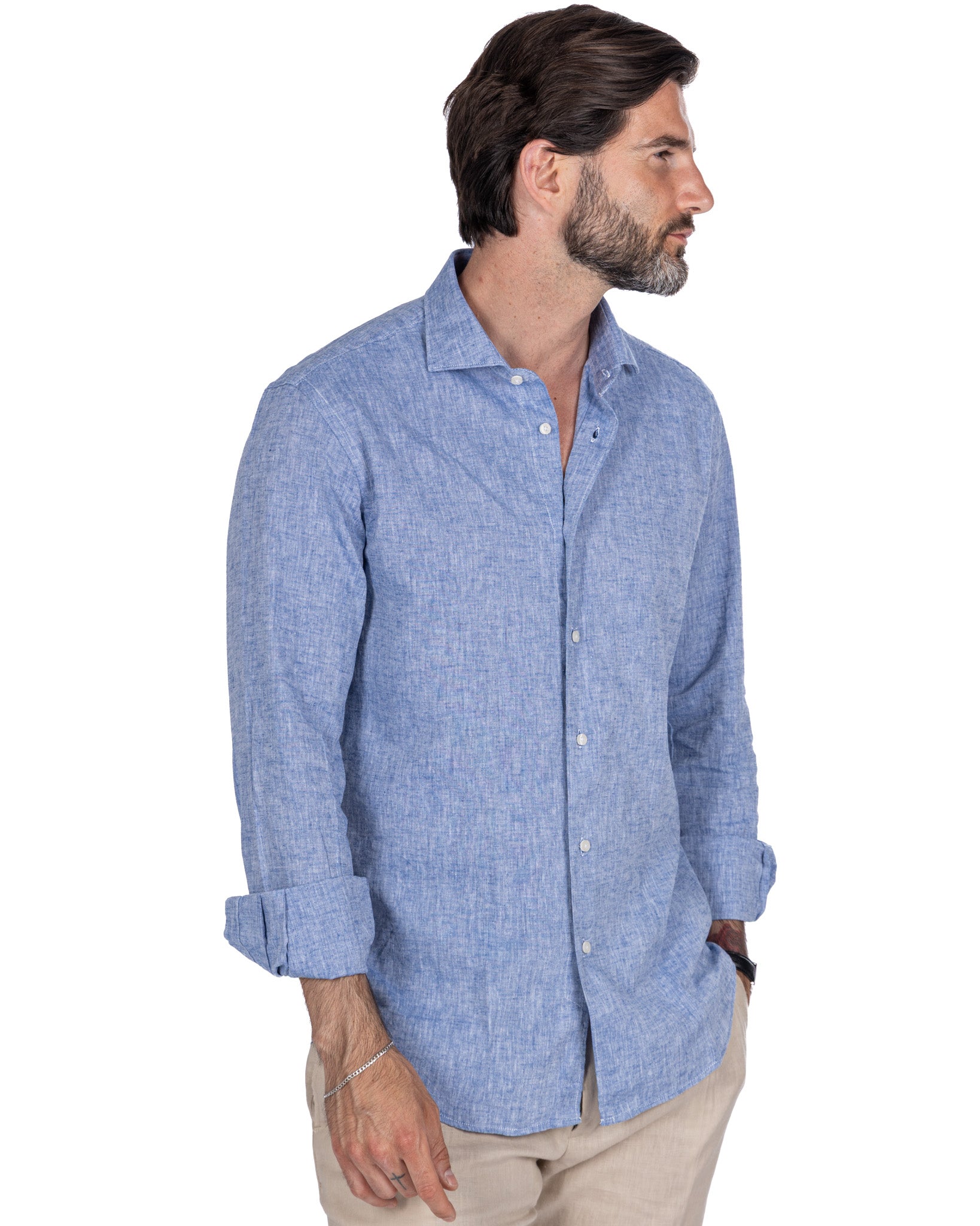 Rennes - camicia in misto lino melange blu