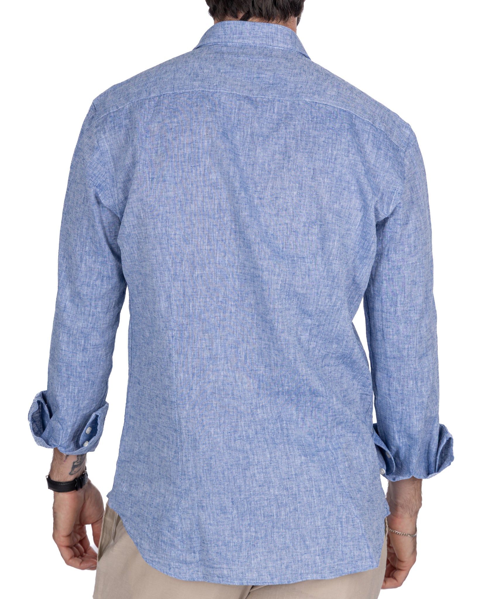 Rennes - camicia in misto lino melange blu