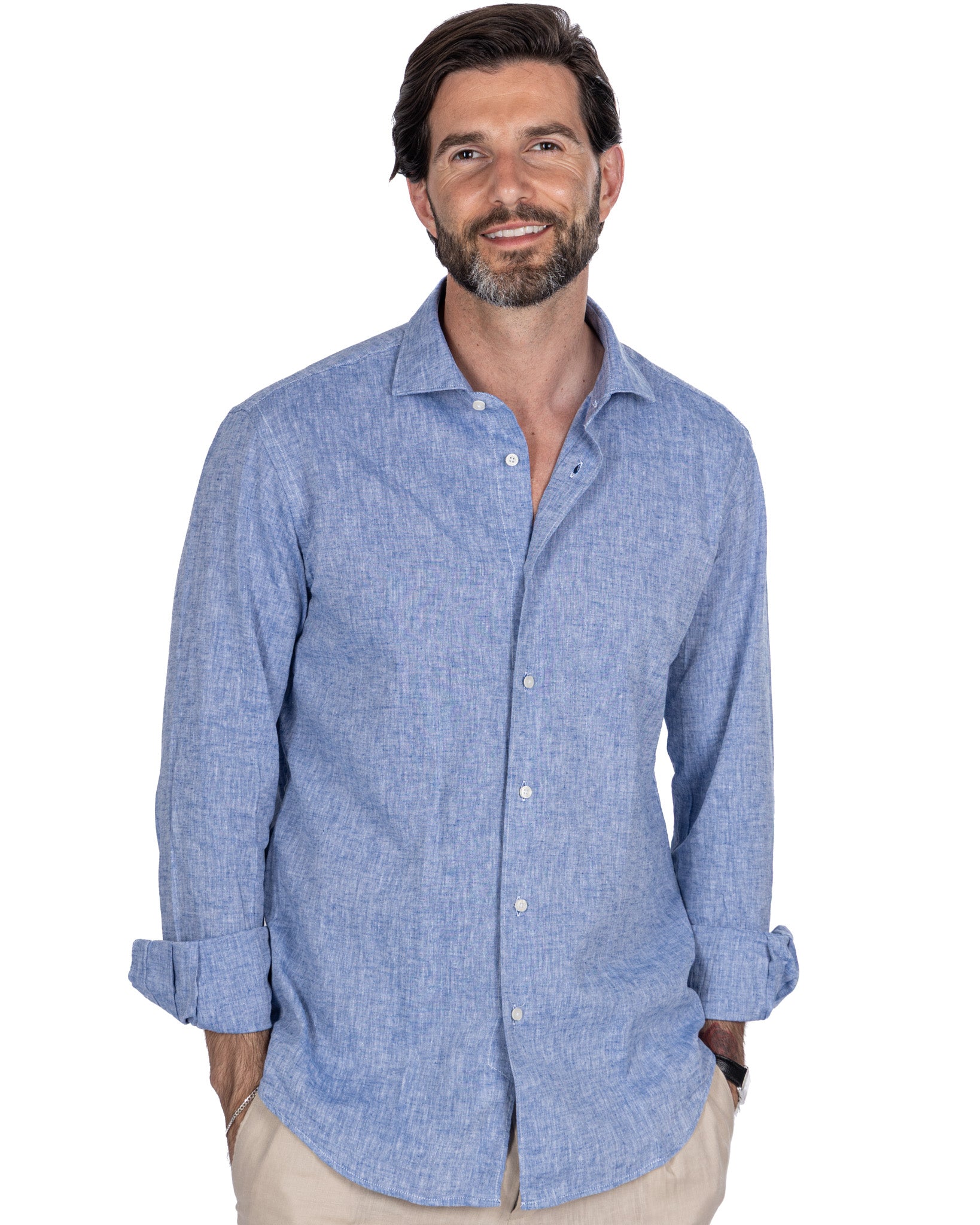 Rennes - camicia in misto lino melange blu