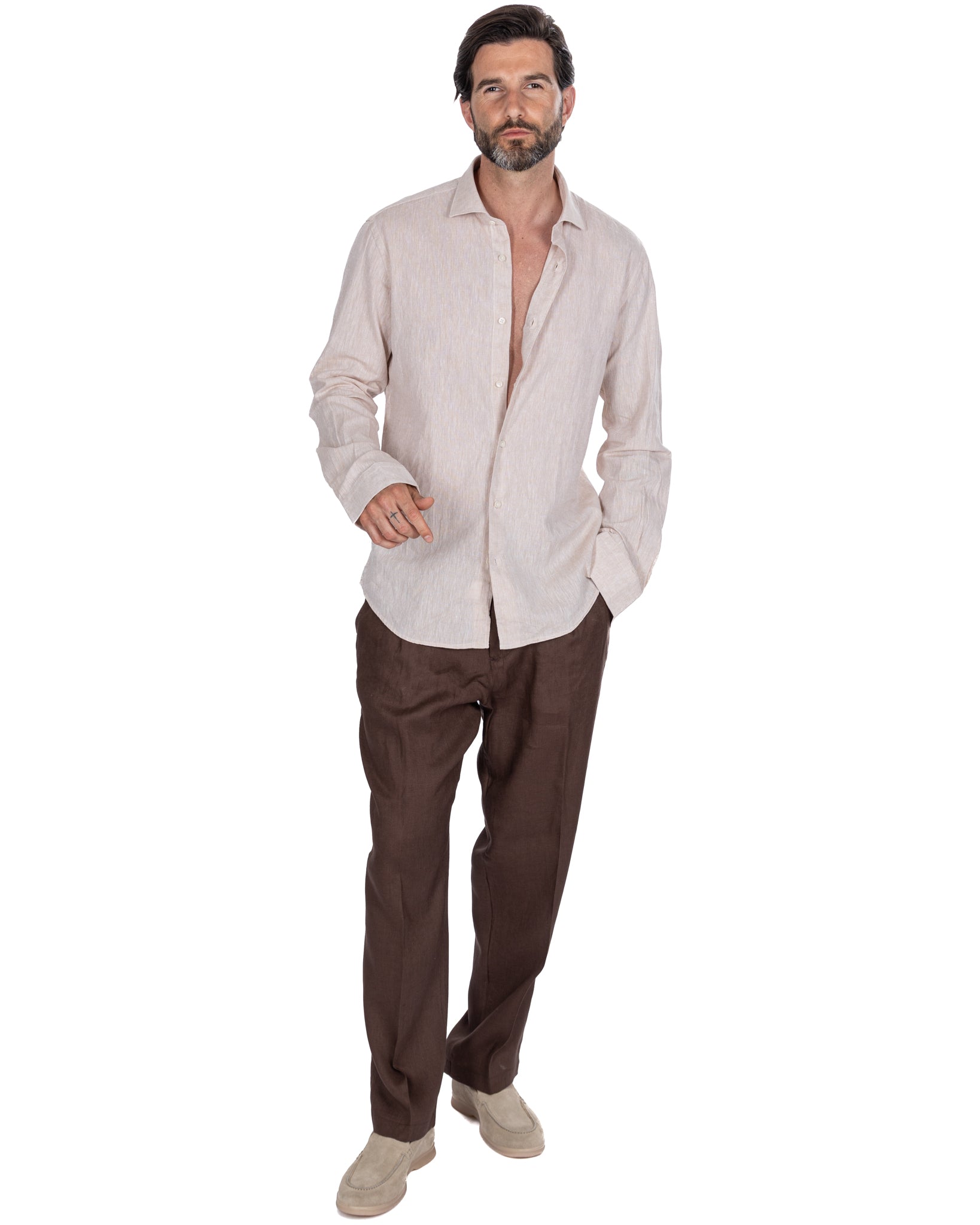 Rennes - camicia in misto lino melange beige