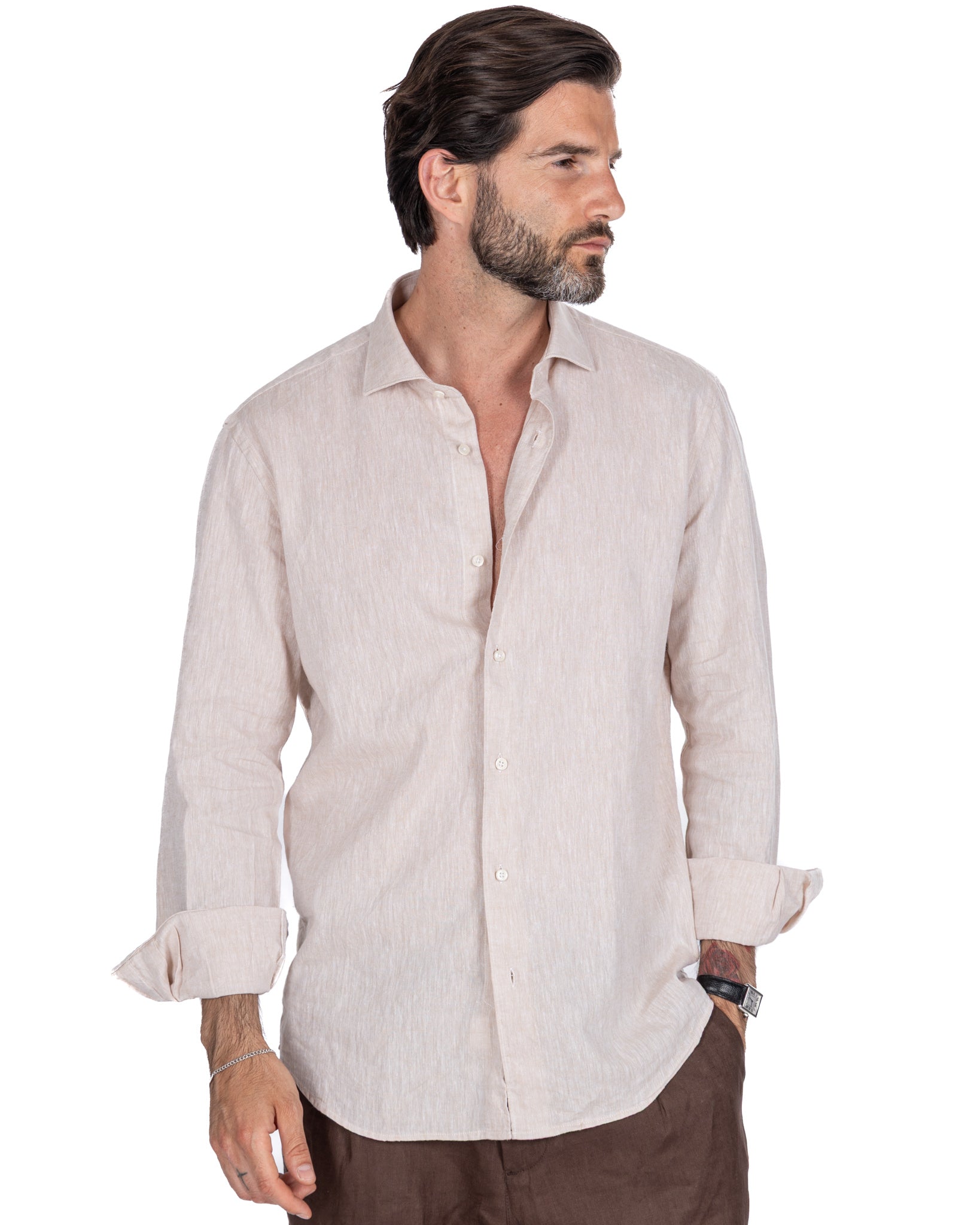 Rennes - camicia in misto lino melange beige