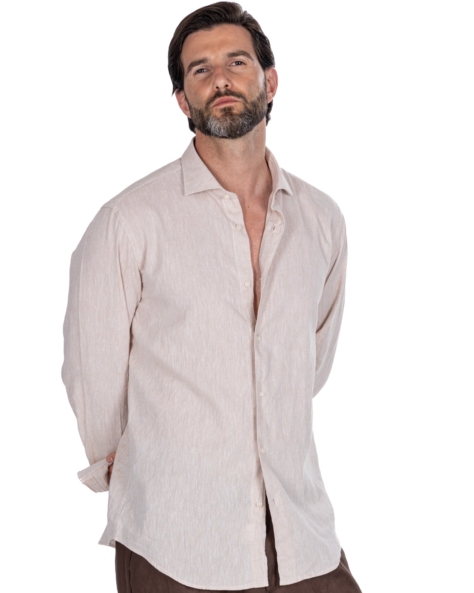 Rennes - beige melange linen blend shirt