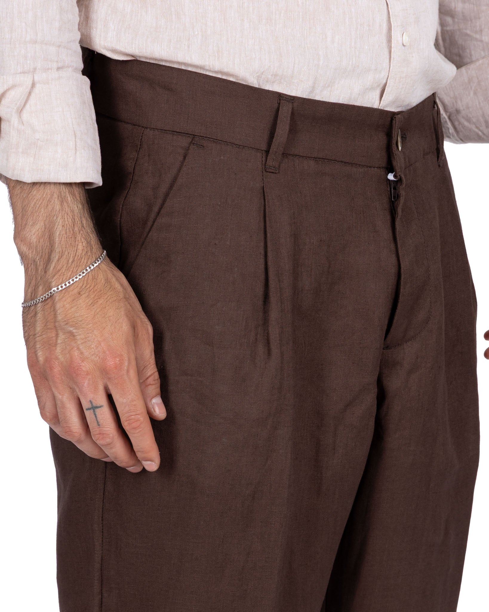 Lucas - pantalon large en pur lin foncé