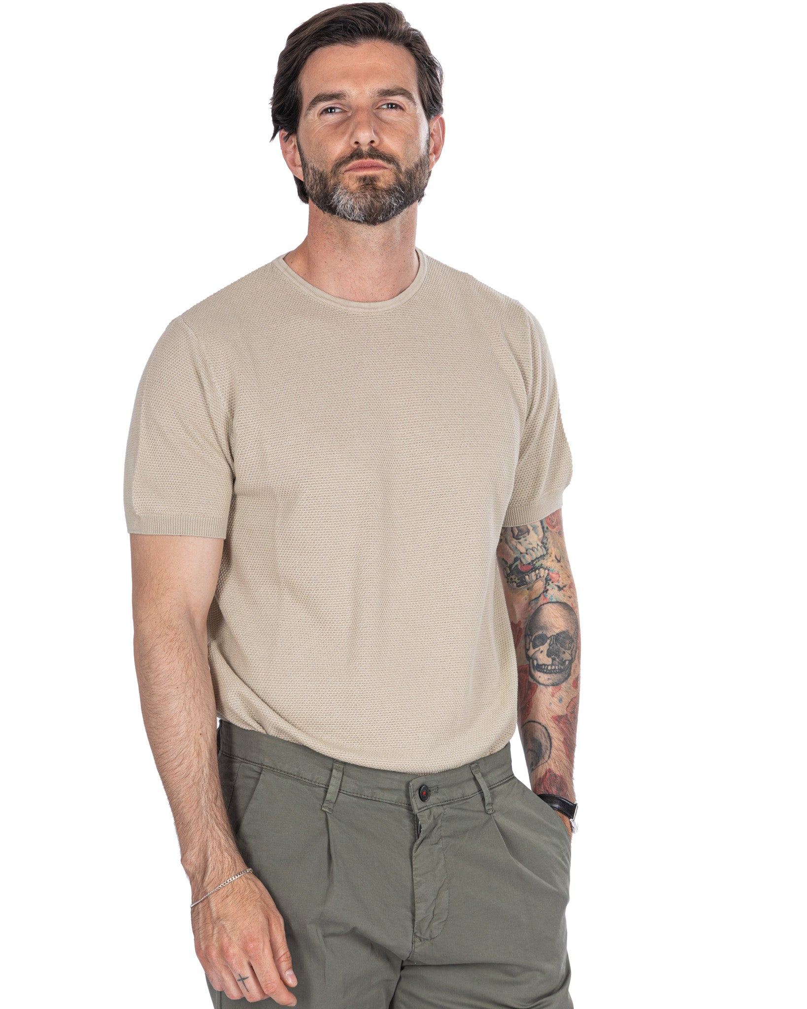 Luciano - cream honeycomb mesh t-shirt