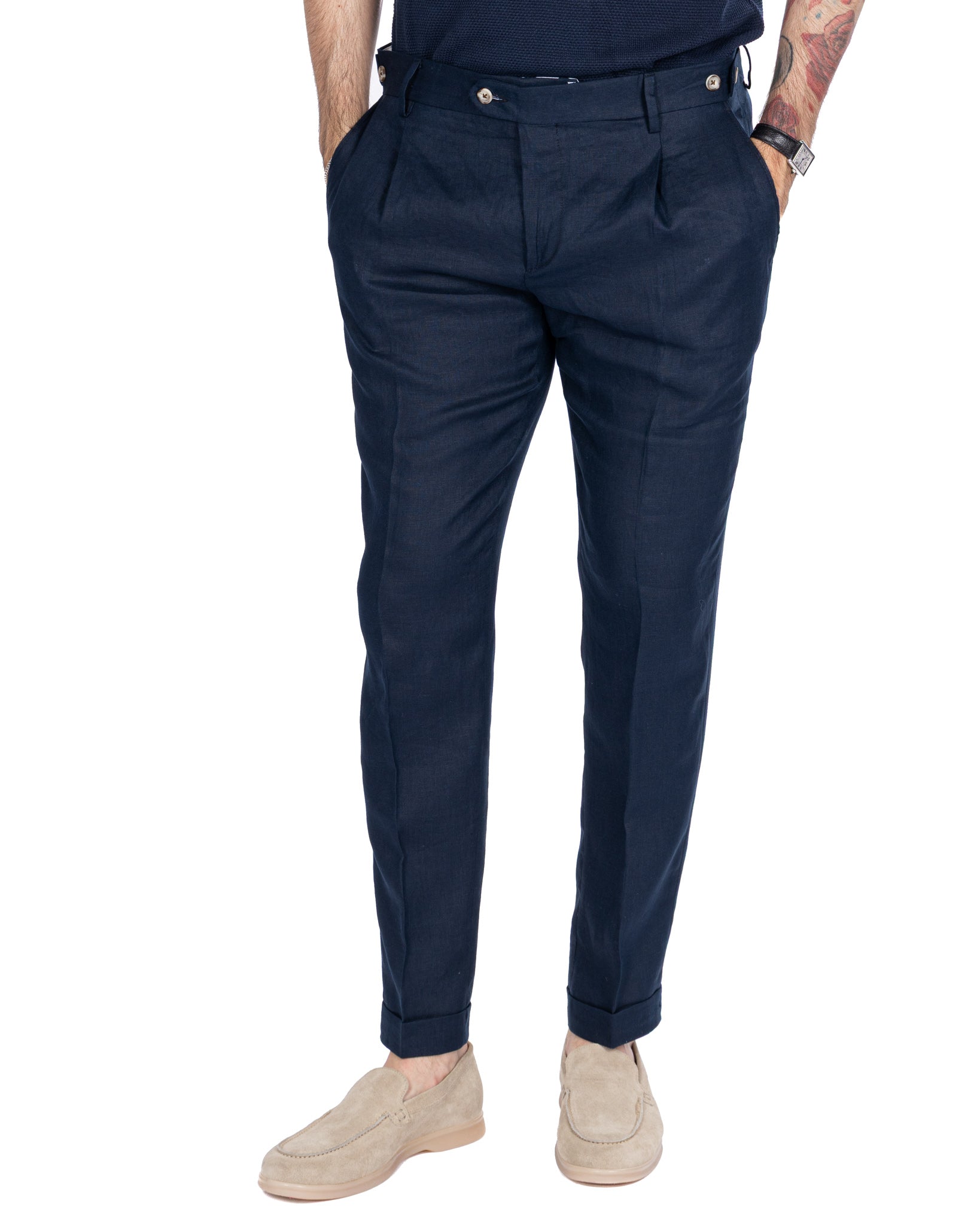 Lev - pantalon pur lin bleu