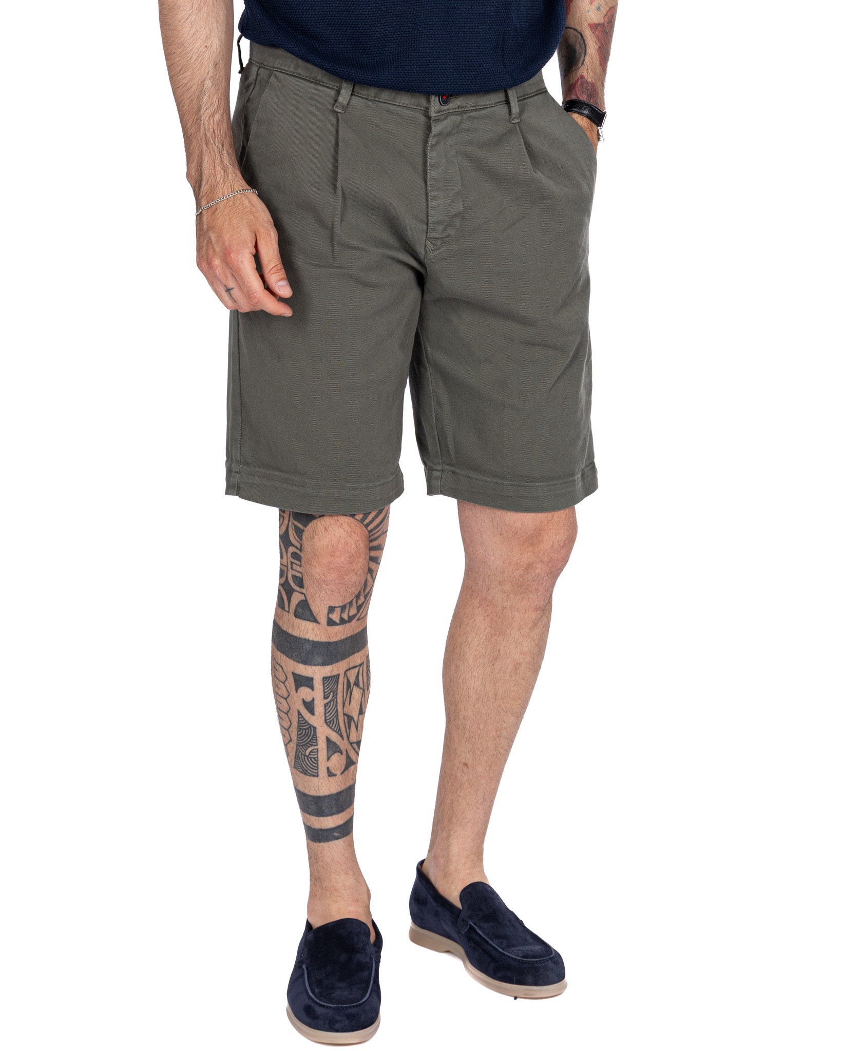 Easton - bermuda militare vita alta con pinces