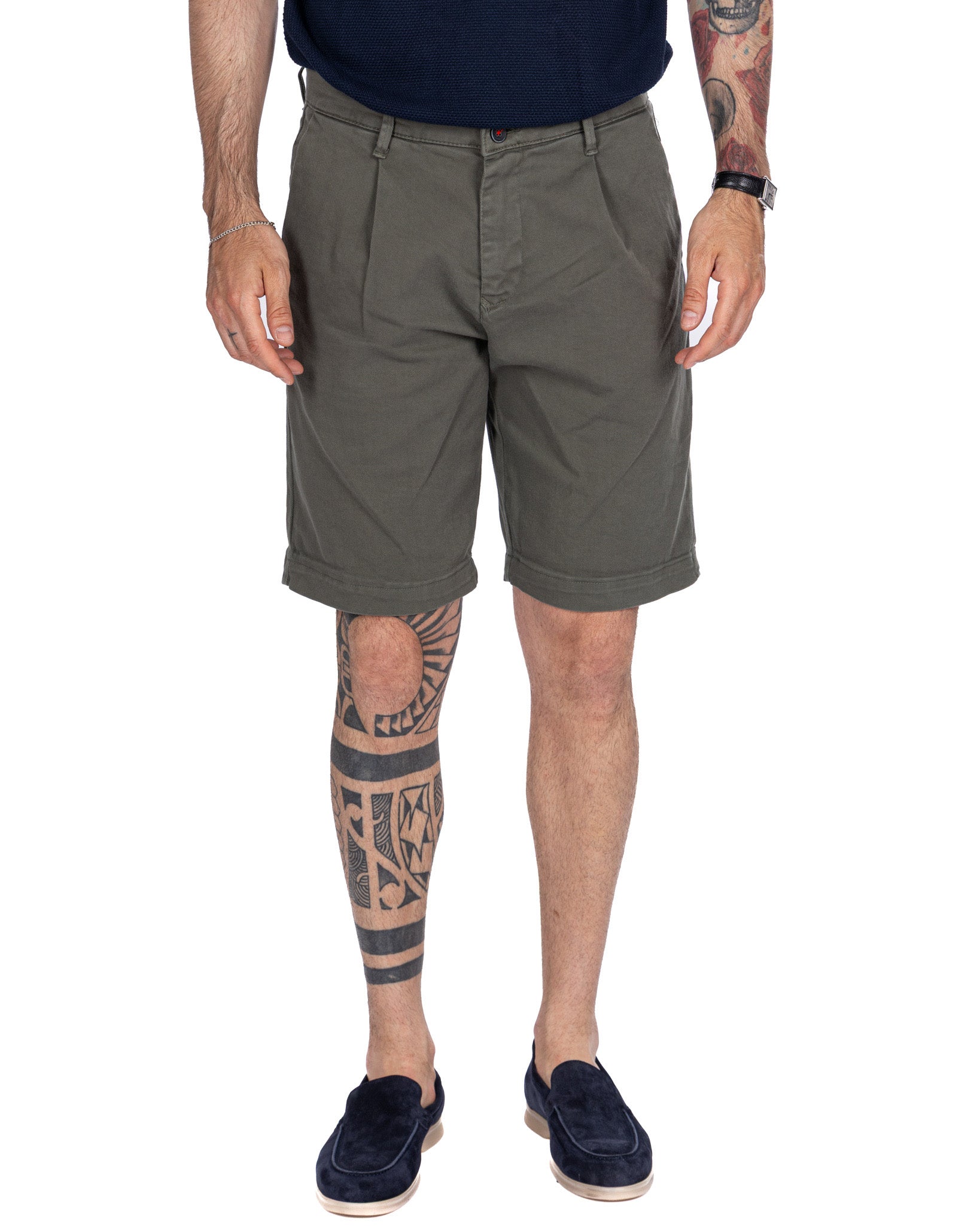 Easton - bermuda militare vita alta con pinces
