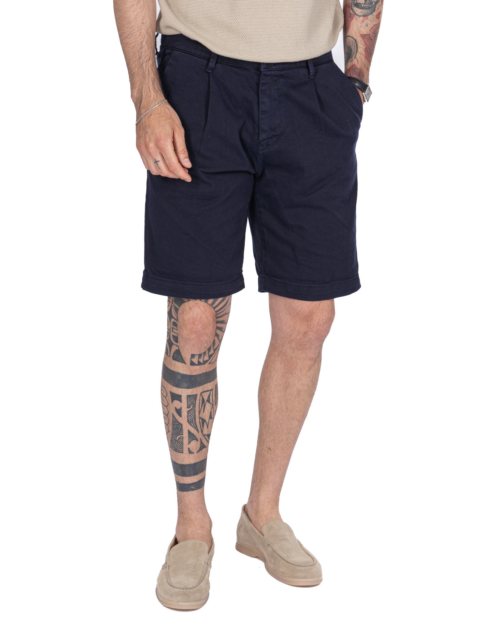 Easton - bermuda blu vita alta con pinces