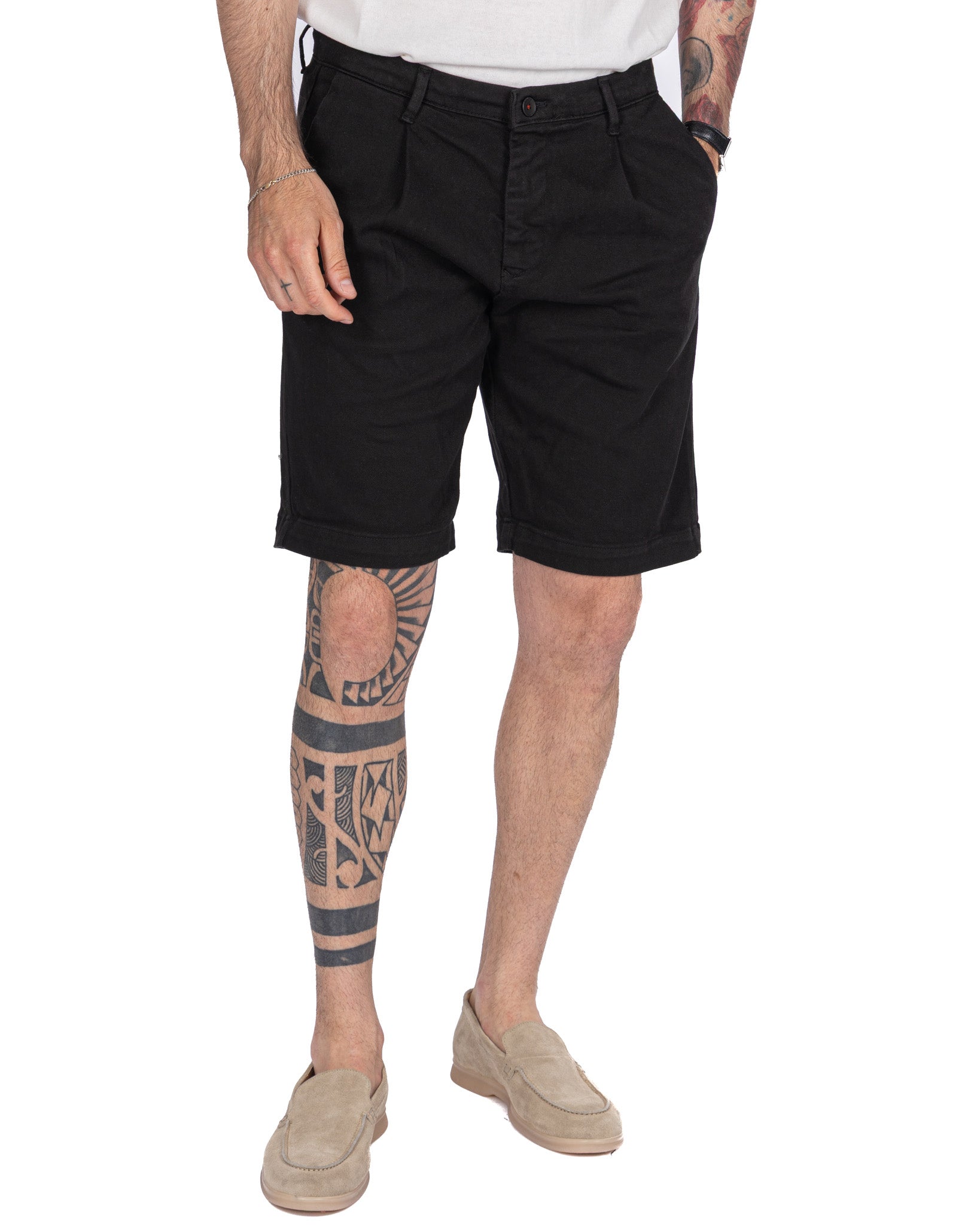 Easton - bermuda nero vita alta con pinces