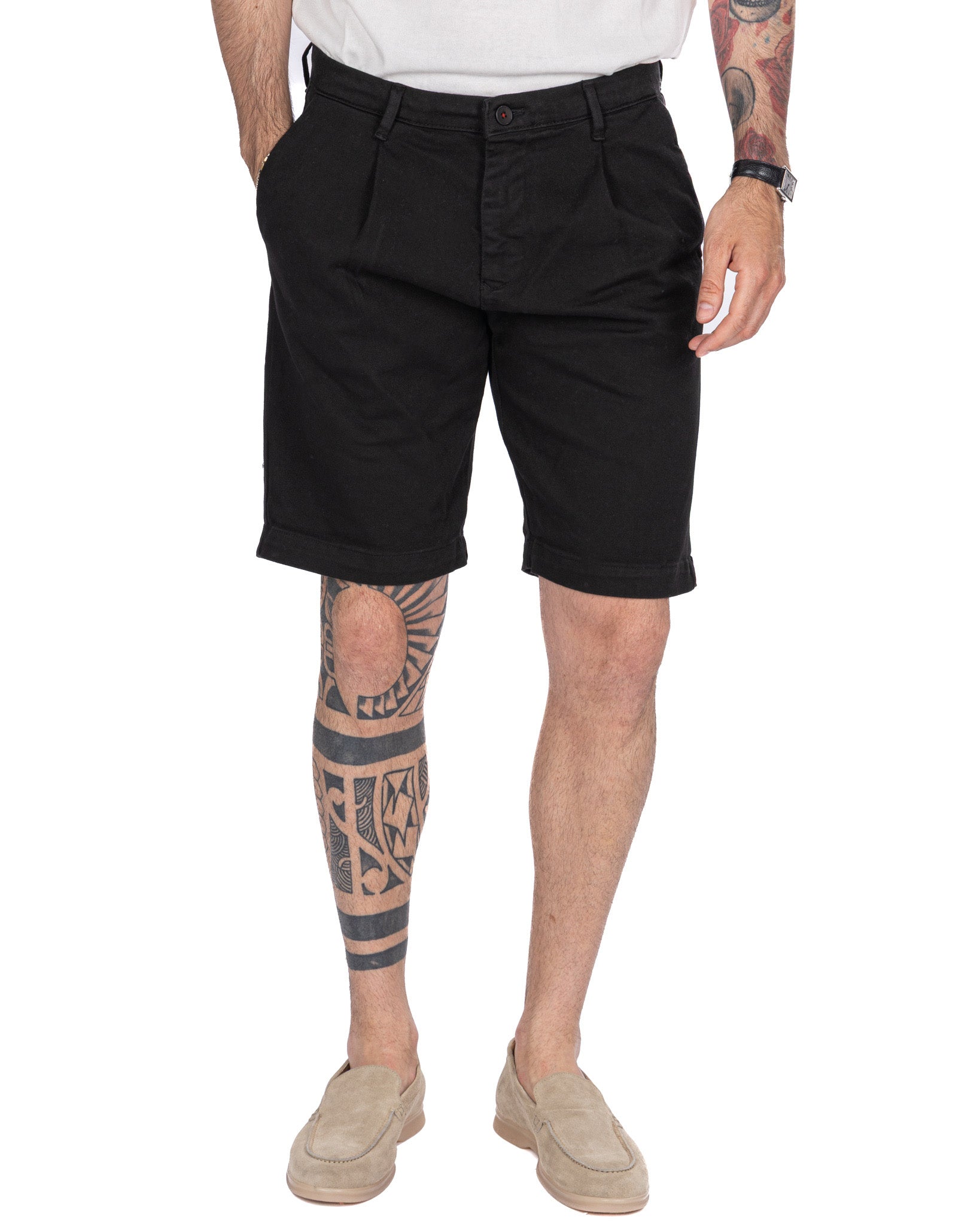 Easton - bermuda nero vita alta con pinces