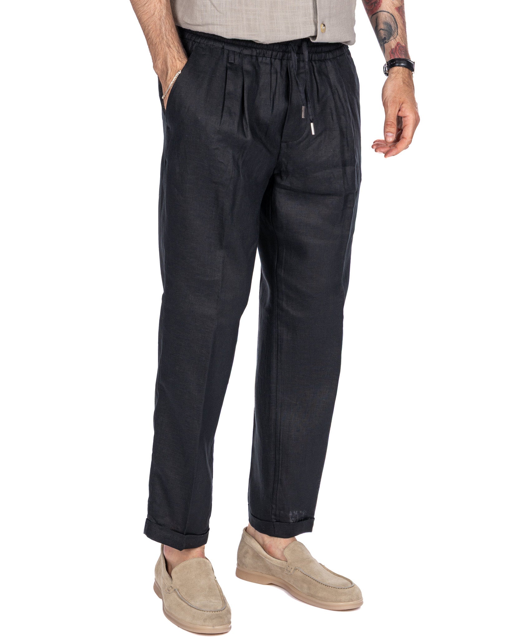Cary - pantalon en pur lin noir