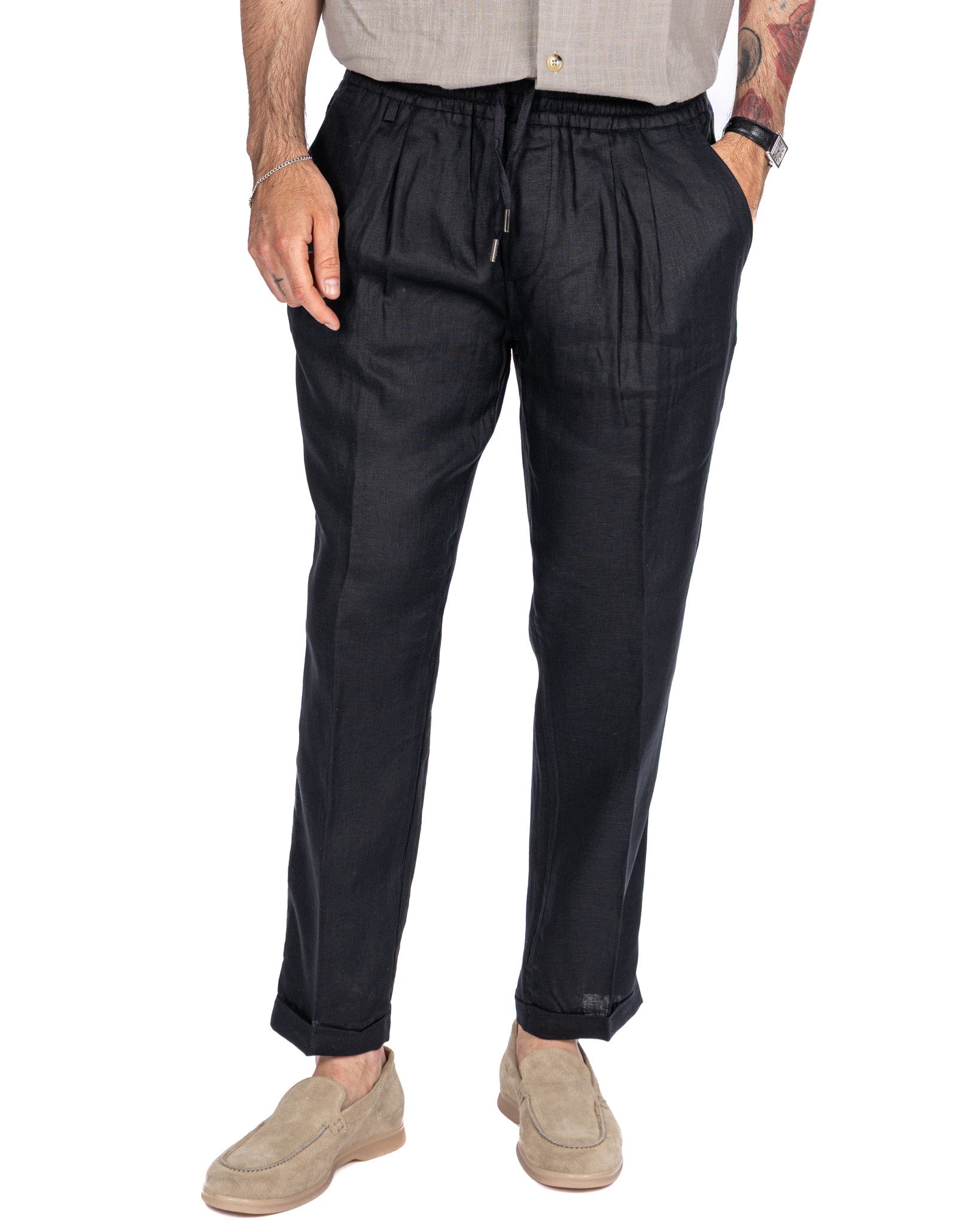Cary - pure black linen trousers