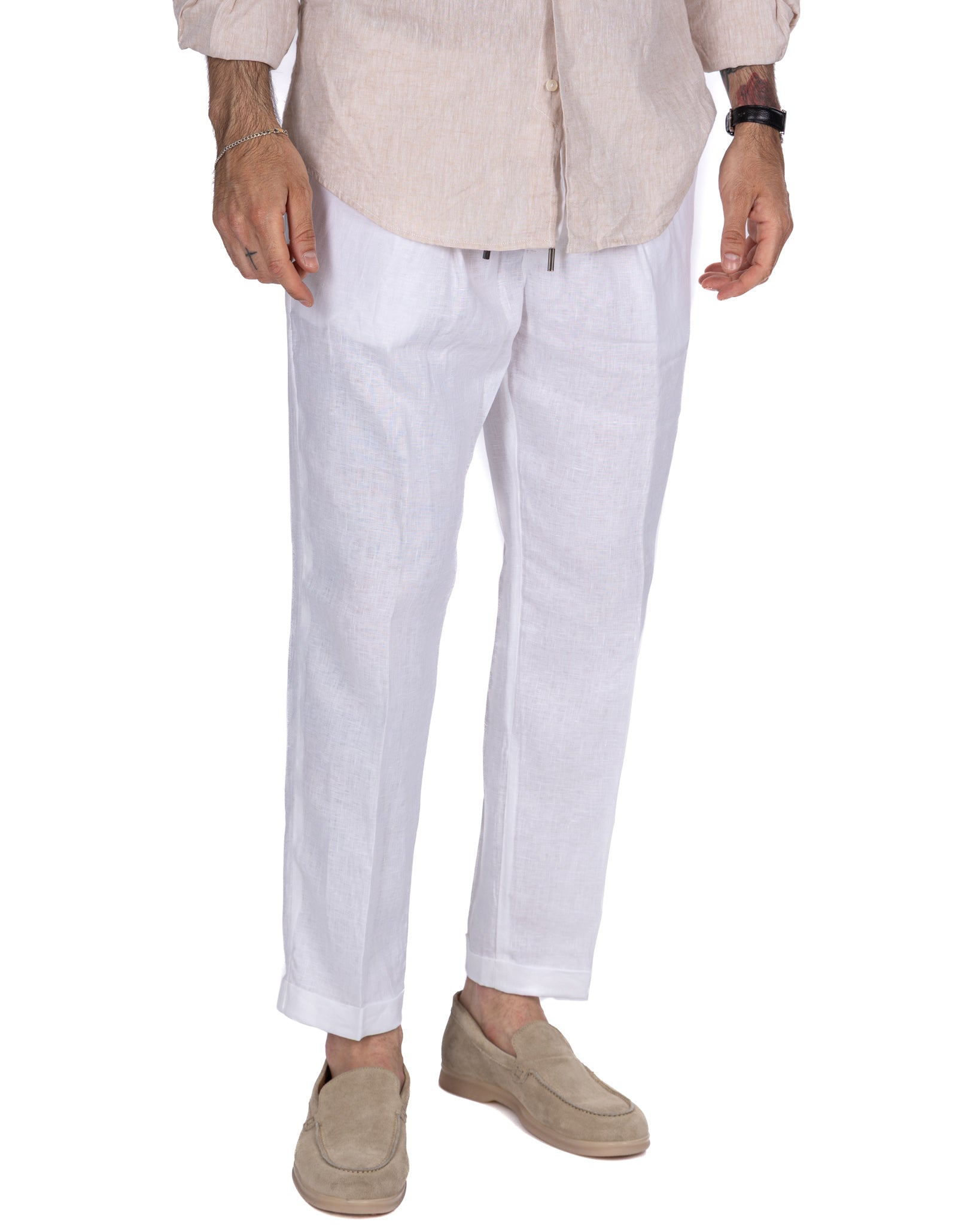 Cary - pantalon en pur lin blanc