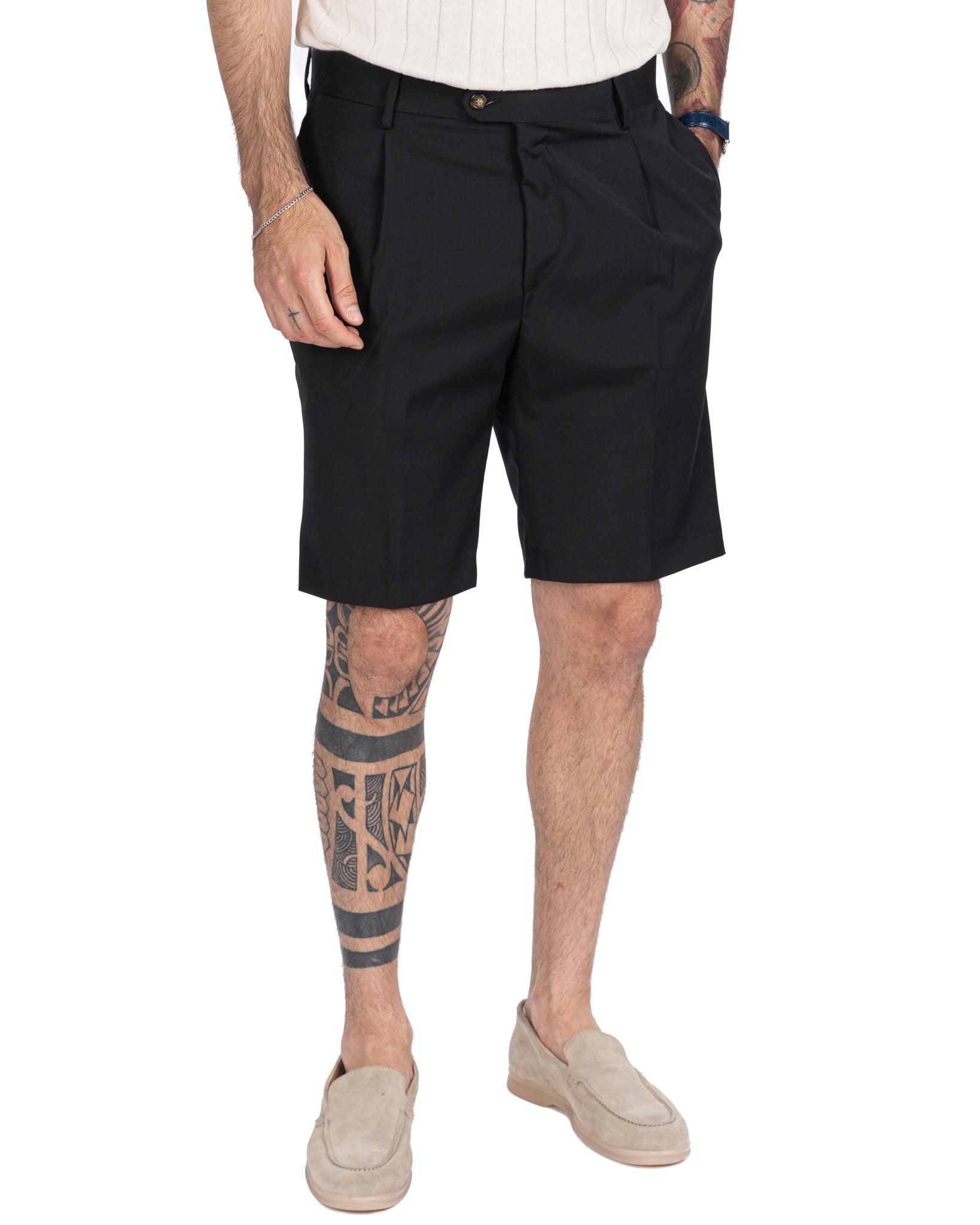 Colton - bermuda taille haute noir à plis