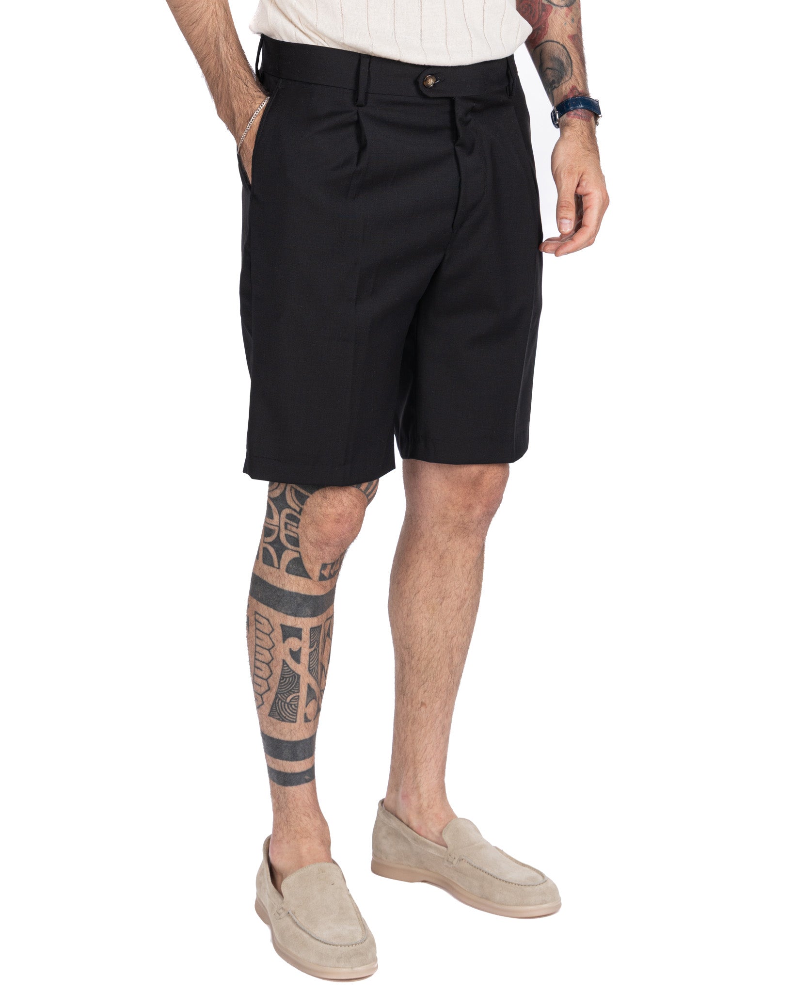 Colton - bermuda vita alta con pinces nero