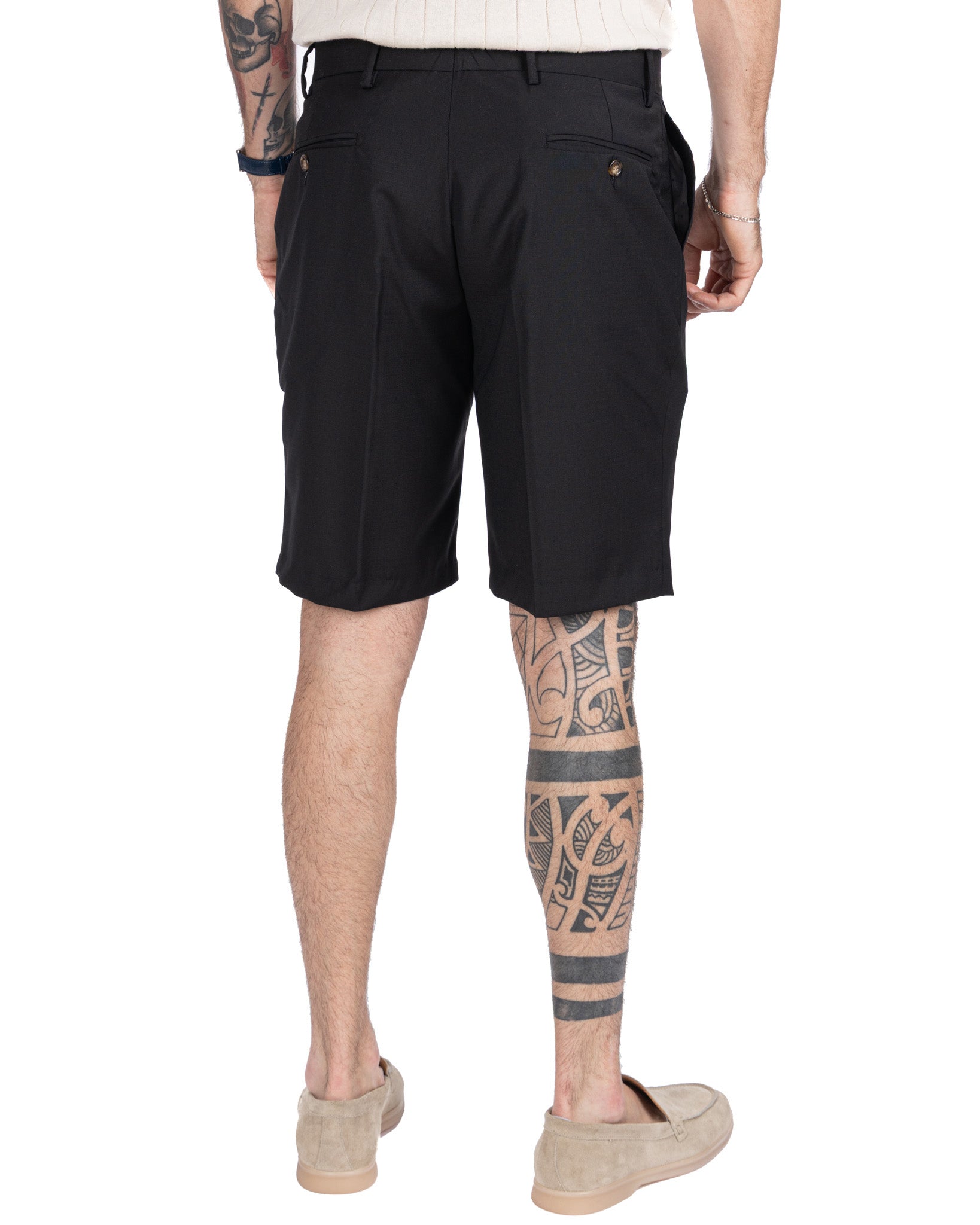 Colton - bermuda taille haute noir à plis