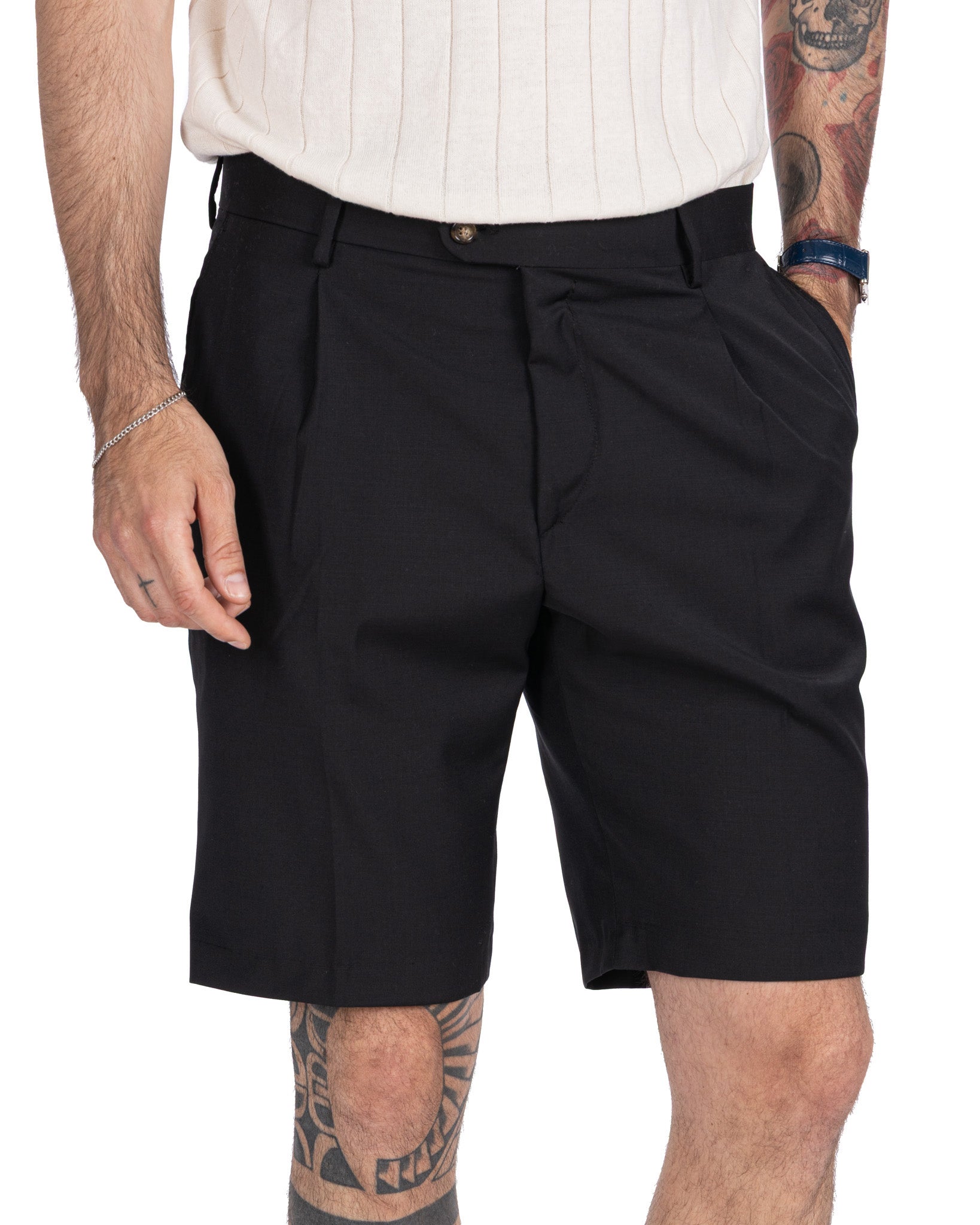 Colton - bermuda vita alta con pinces nero
