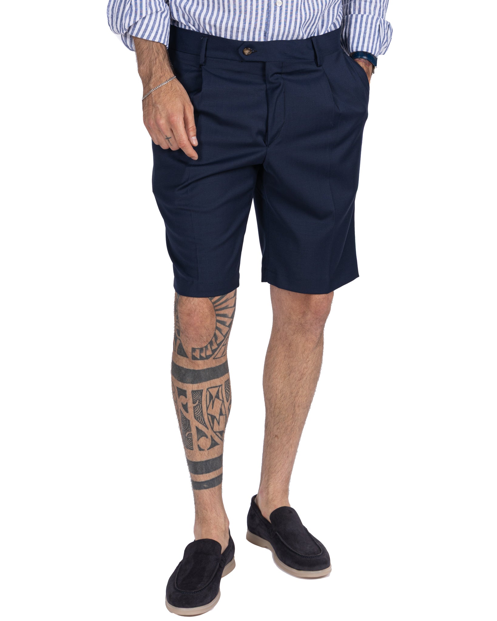 Colton - bermuda vita alta con pinces blu