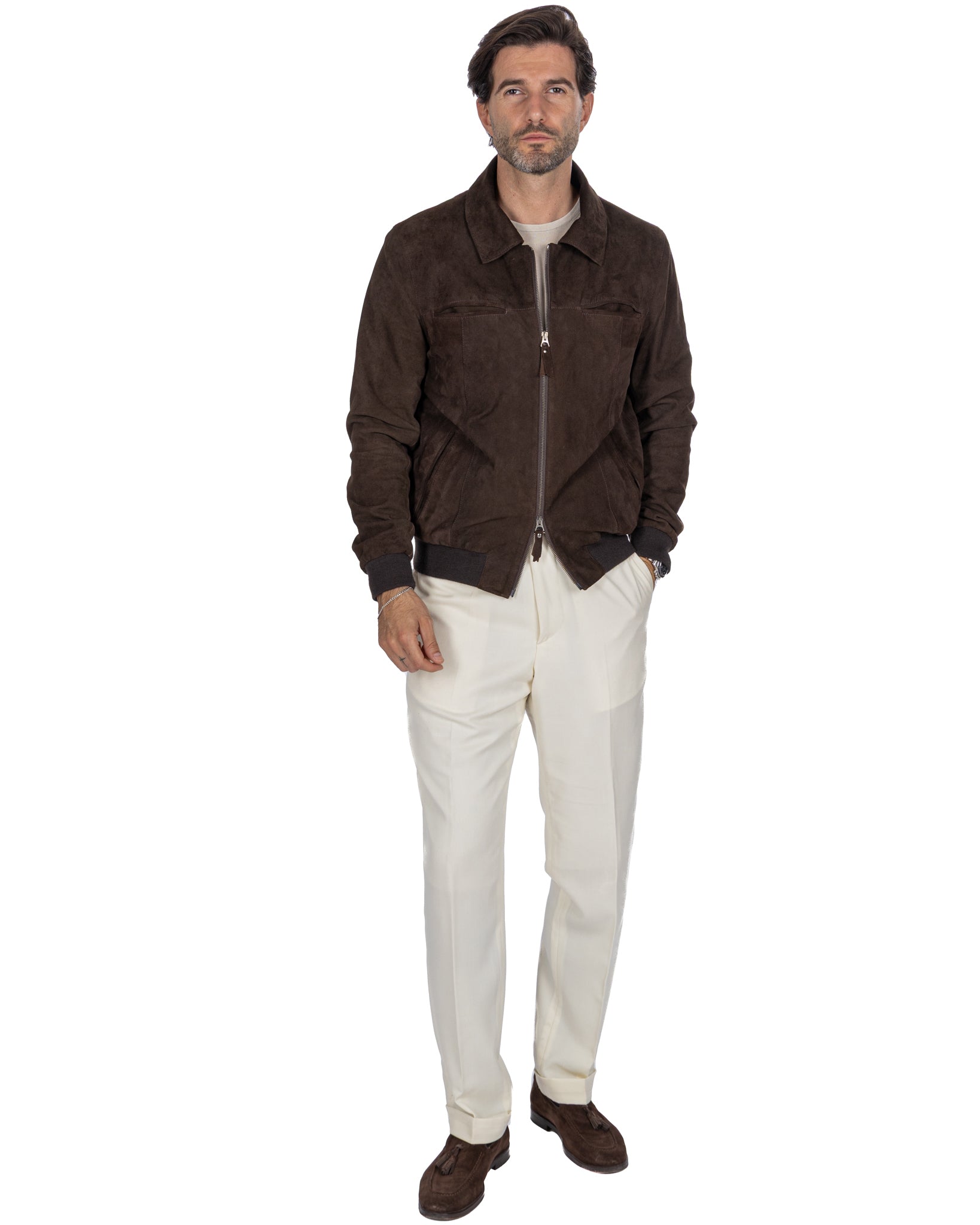 Giacca con zip scamosciata moro