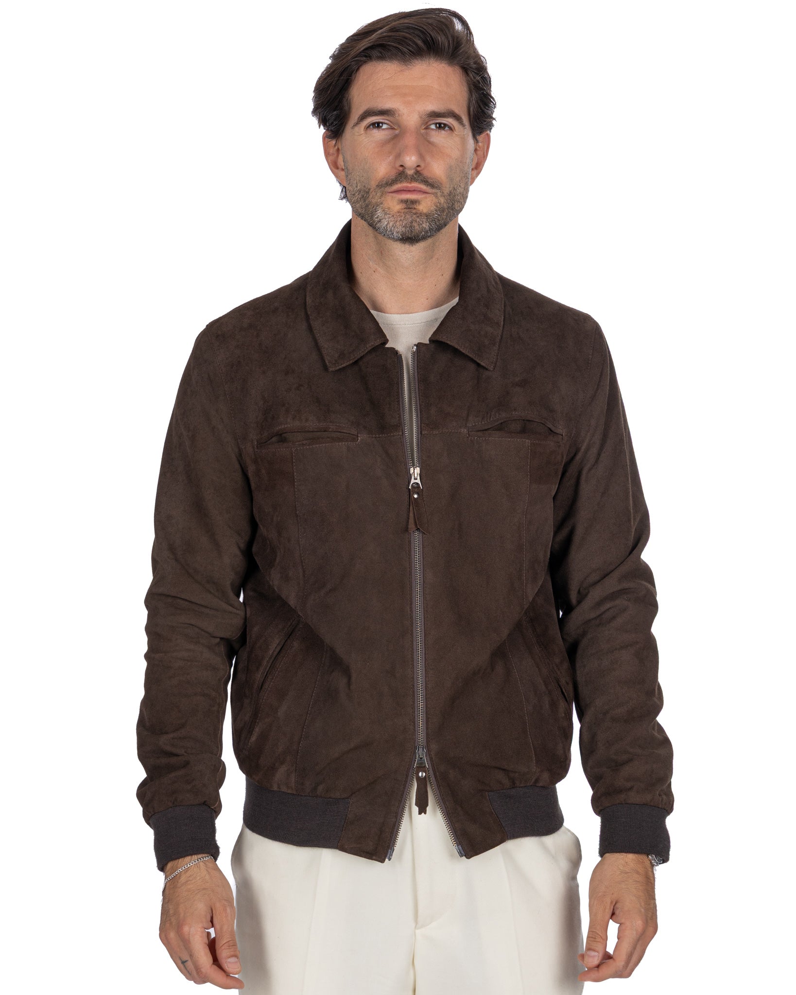 Giacca con zip scamosciata moro