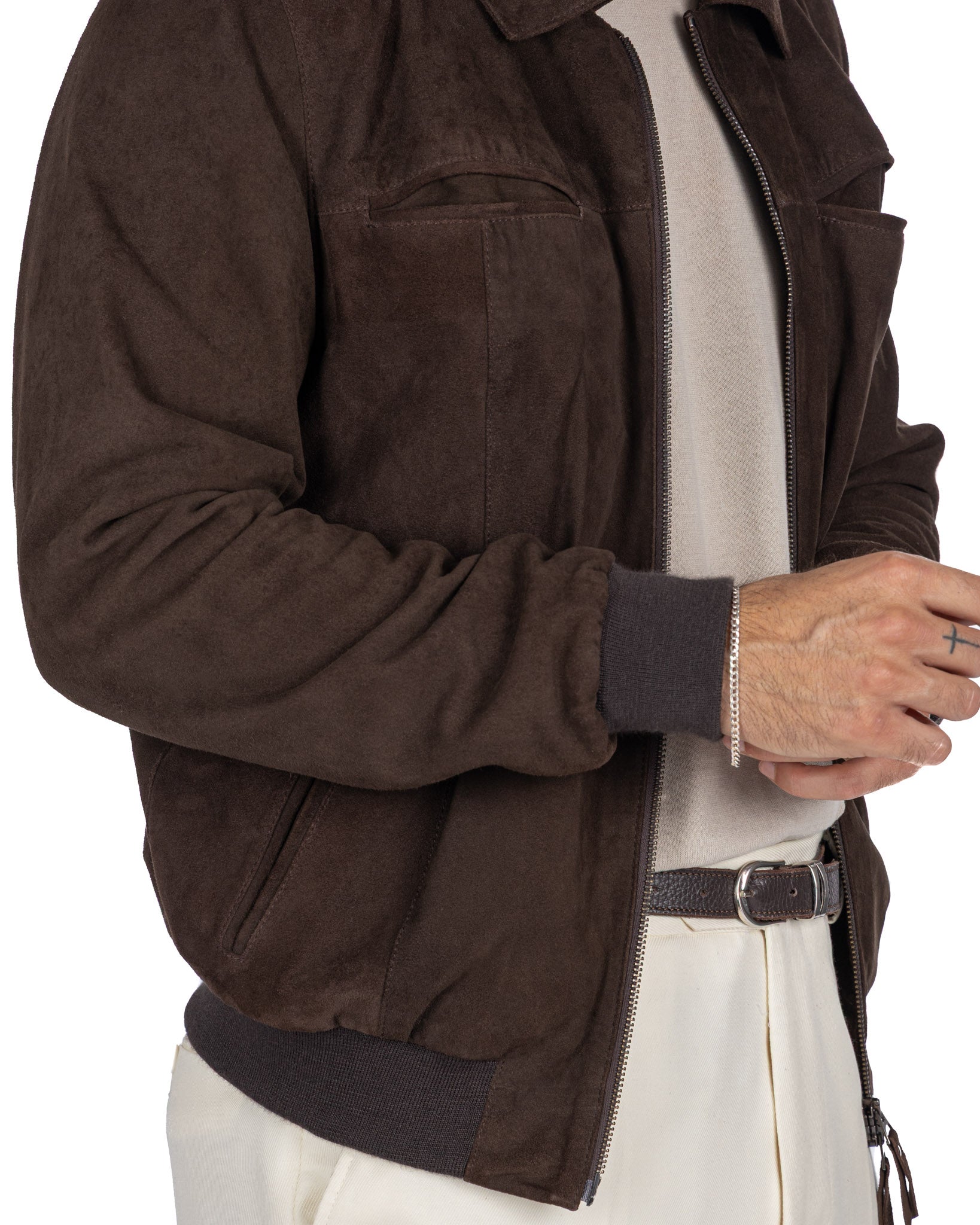 Giacca con zip scamosciata moro