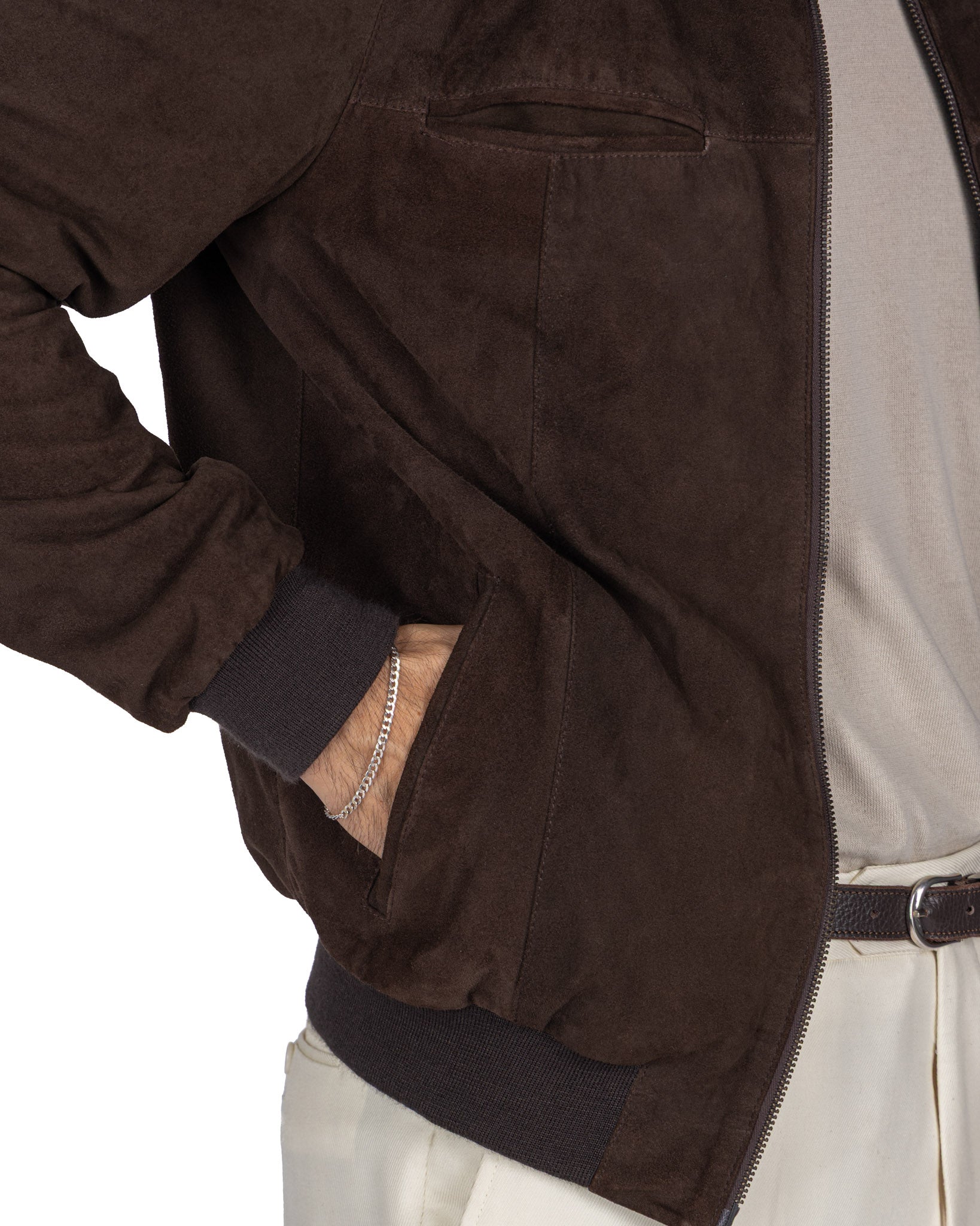 Giacca con zip scamosciata moro