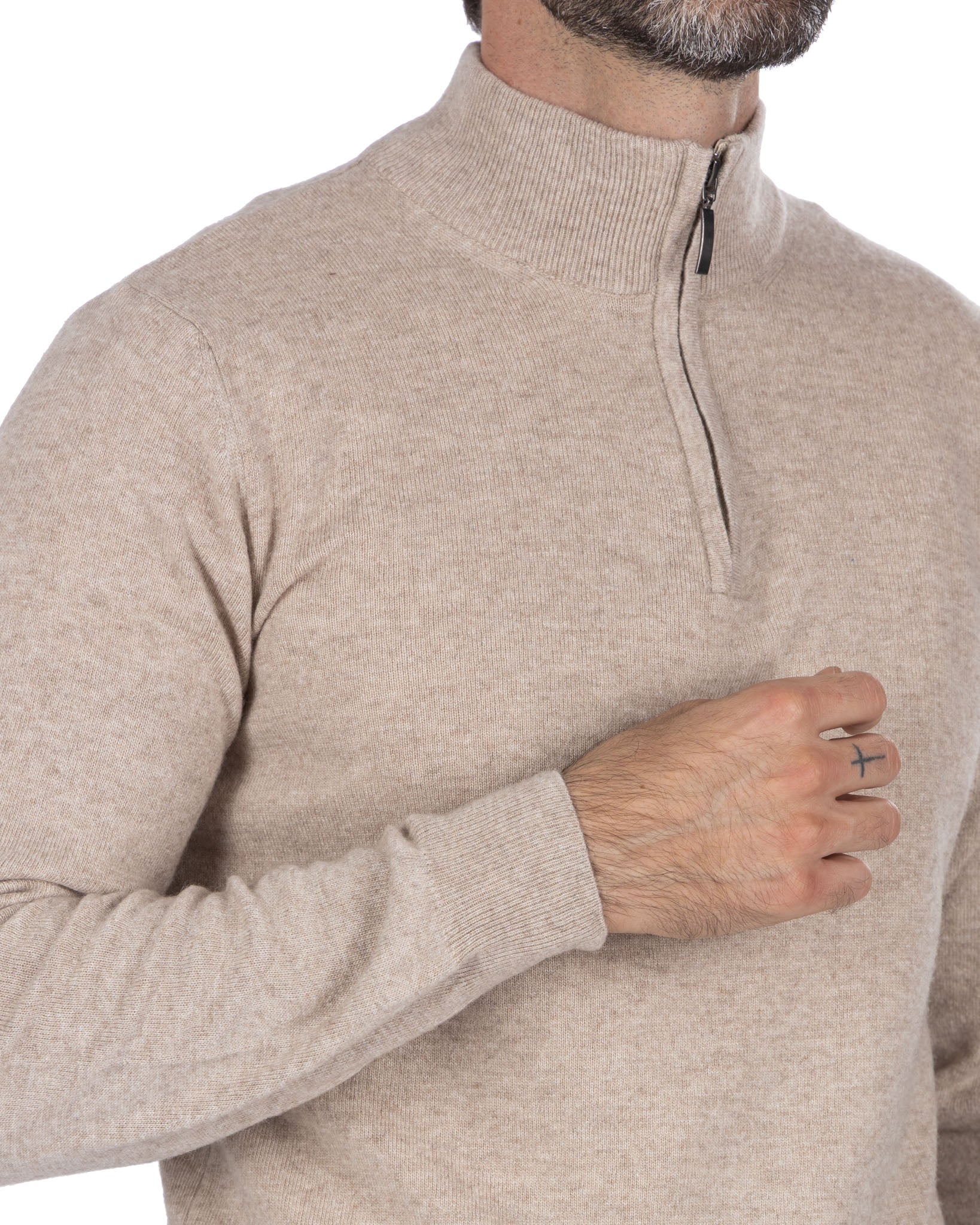 Rory zip-up turtleneck sweater in sand cashmere blend