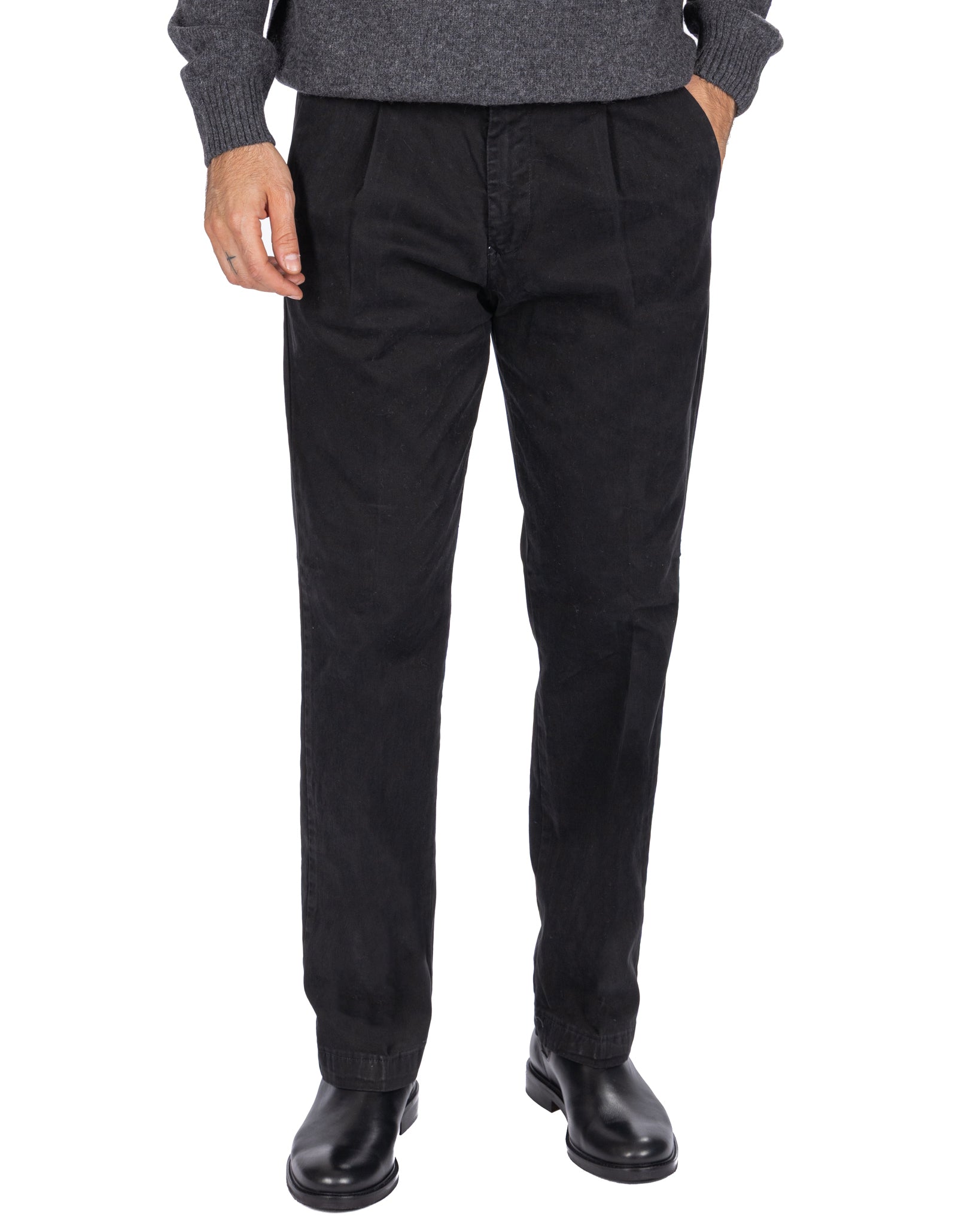 Seath - black wide cotton trousers