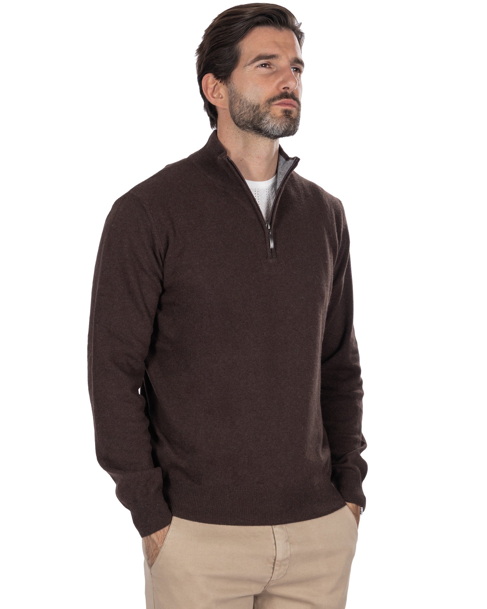 Rory zip-up turtleneck sweater in dark cashmere blend