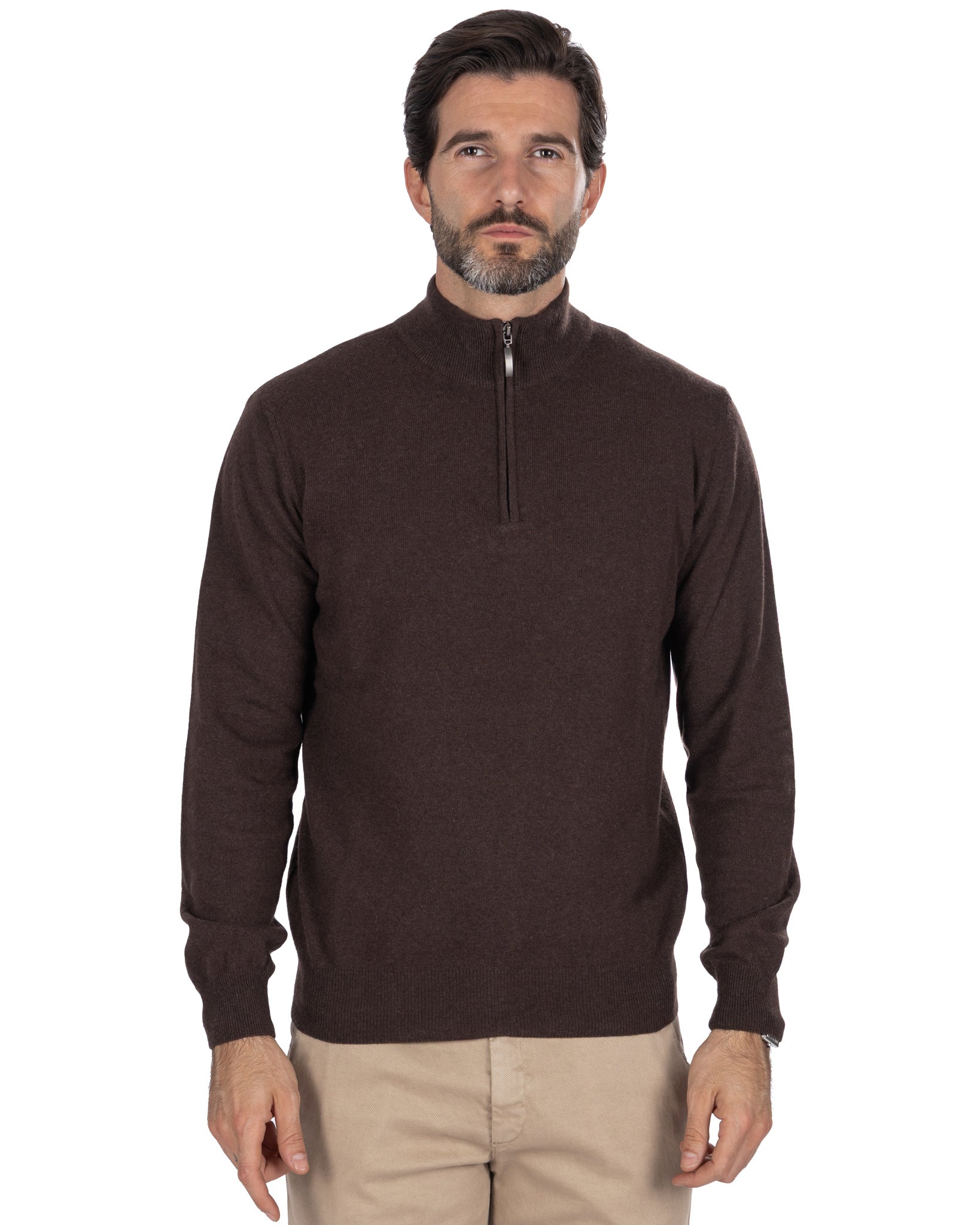 Rory zip-up turtleneck sweater in dark cashmere blend