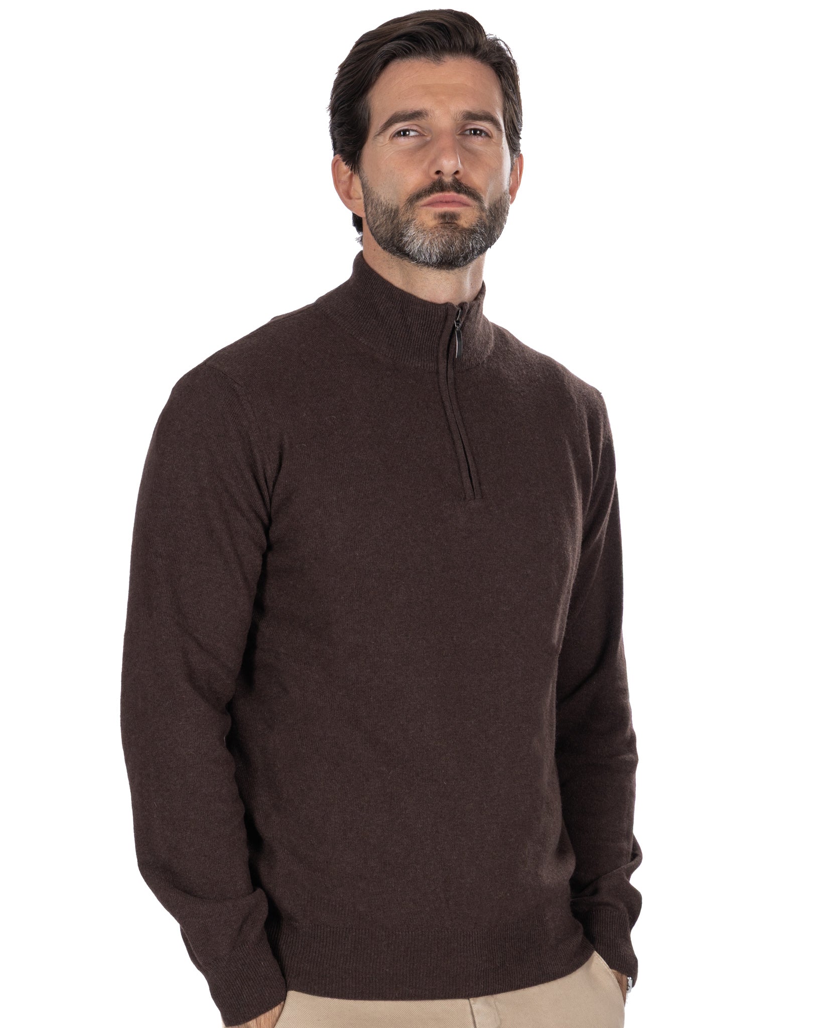 Rory zip-up turtleneck sweater in dark cashmere blend