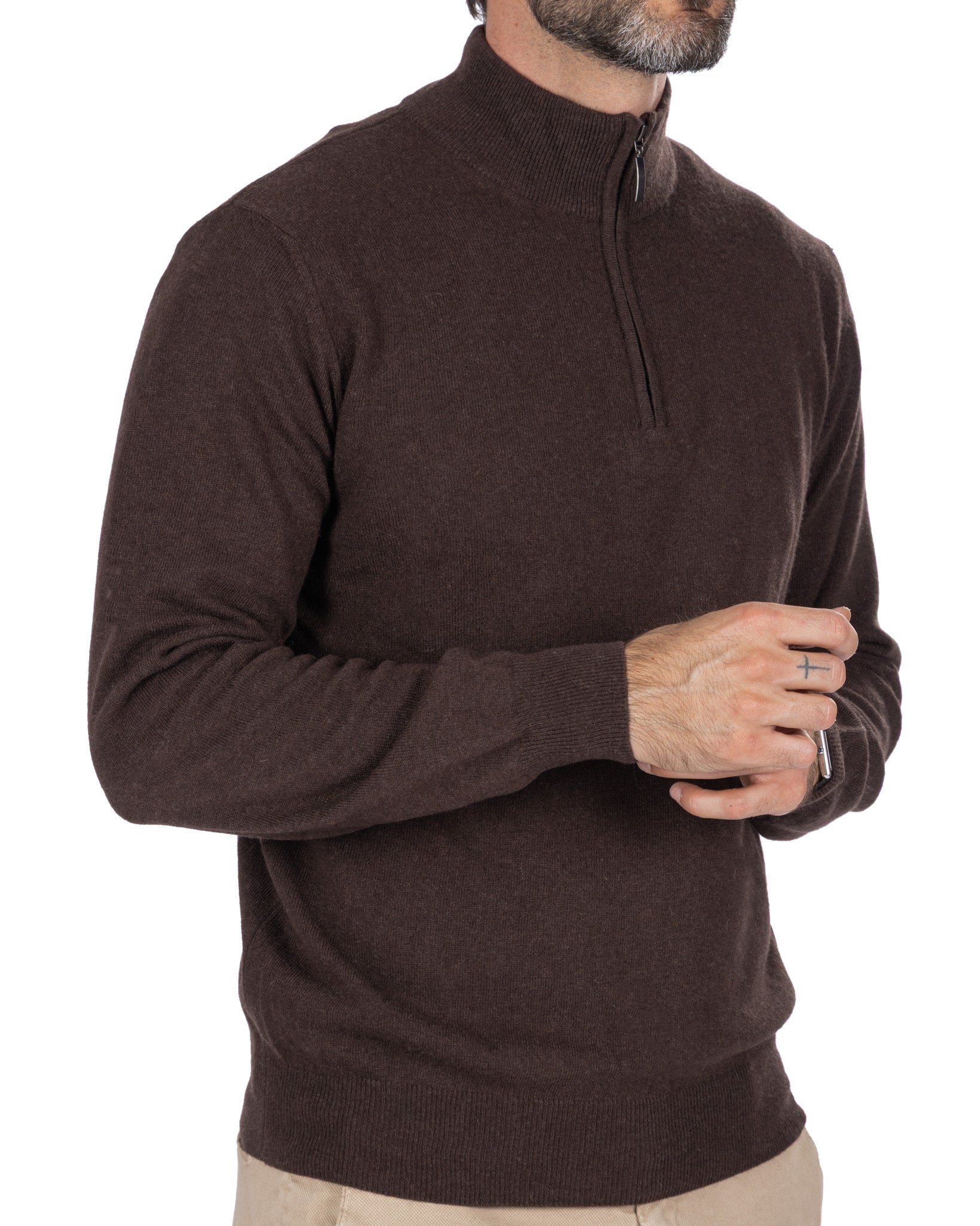 Rory zip-up turtleneck sweater in dark cashmere blend