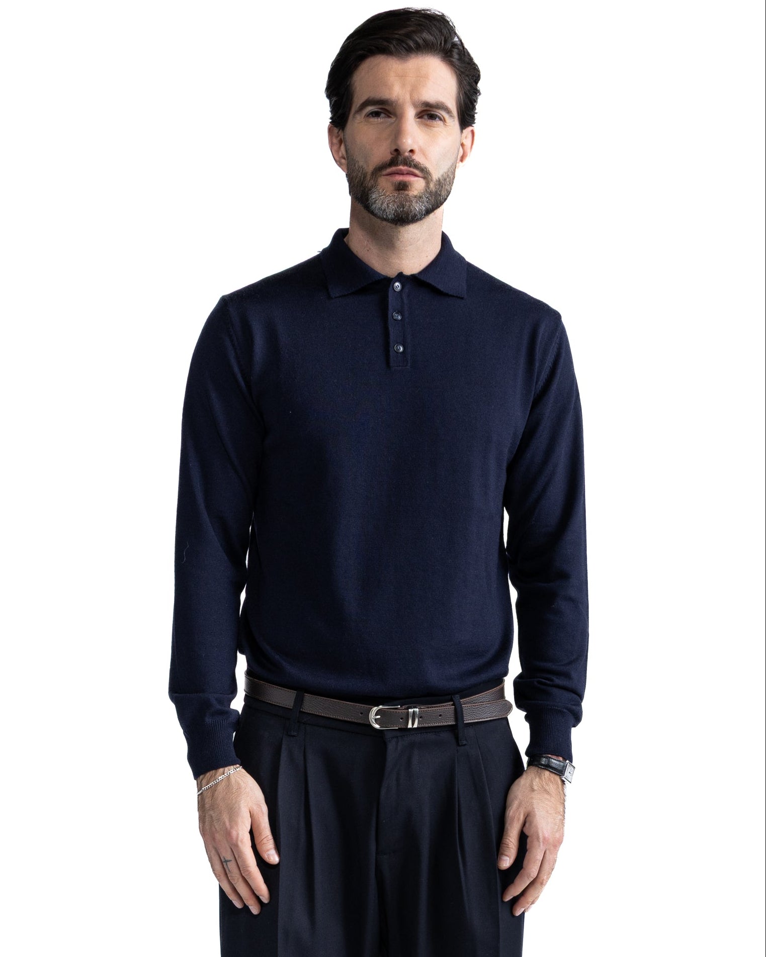 Polo Rovigo in lana Tollegno blu