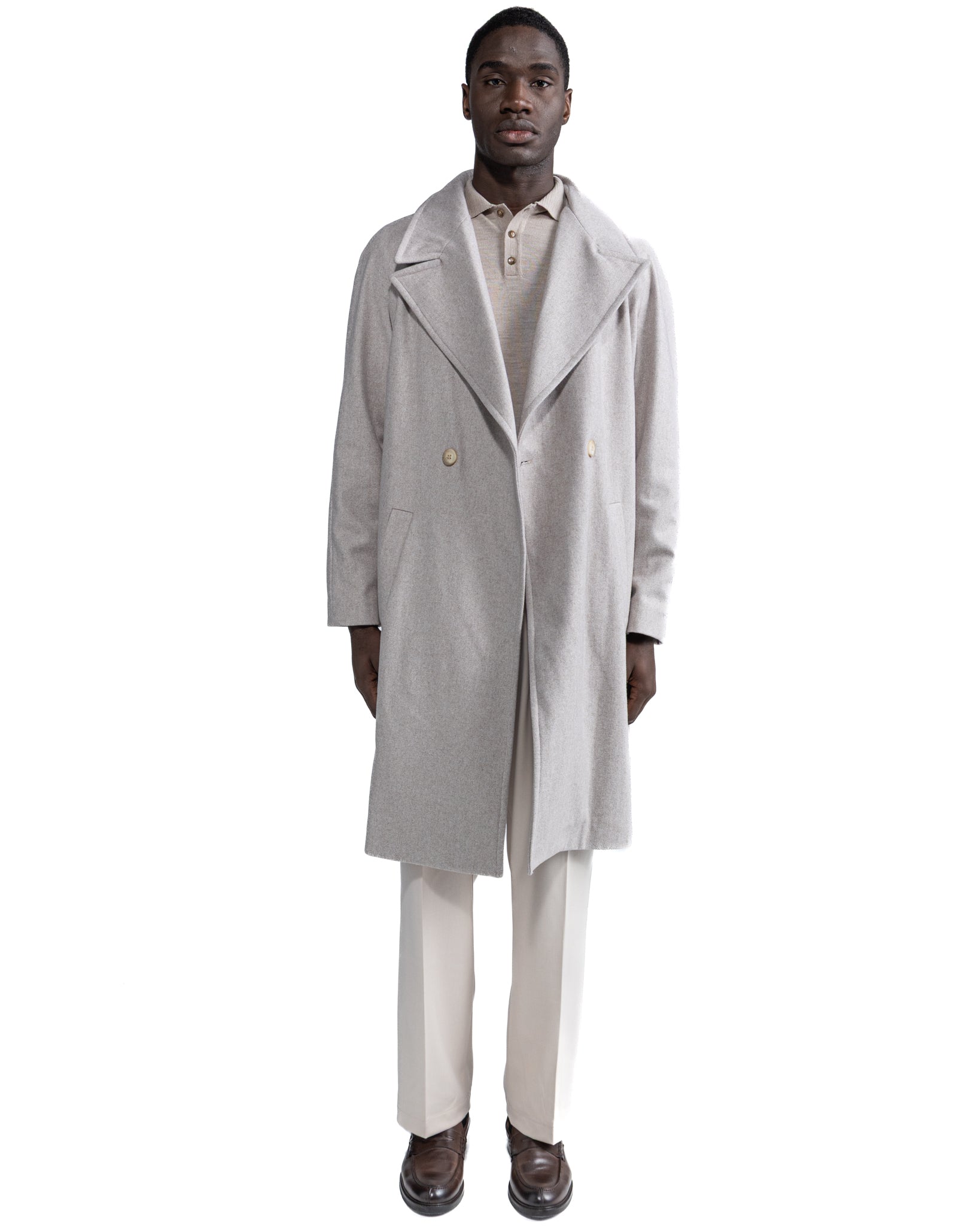 Freud long coat in beige flannel