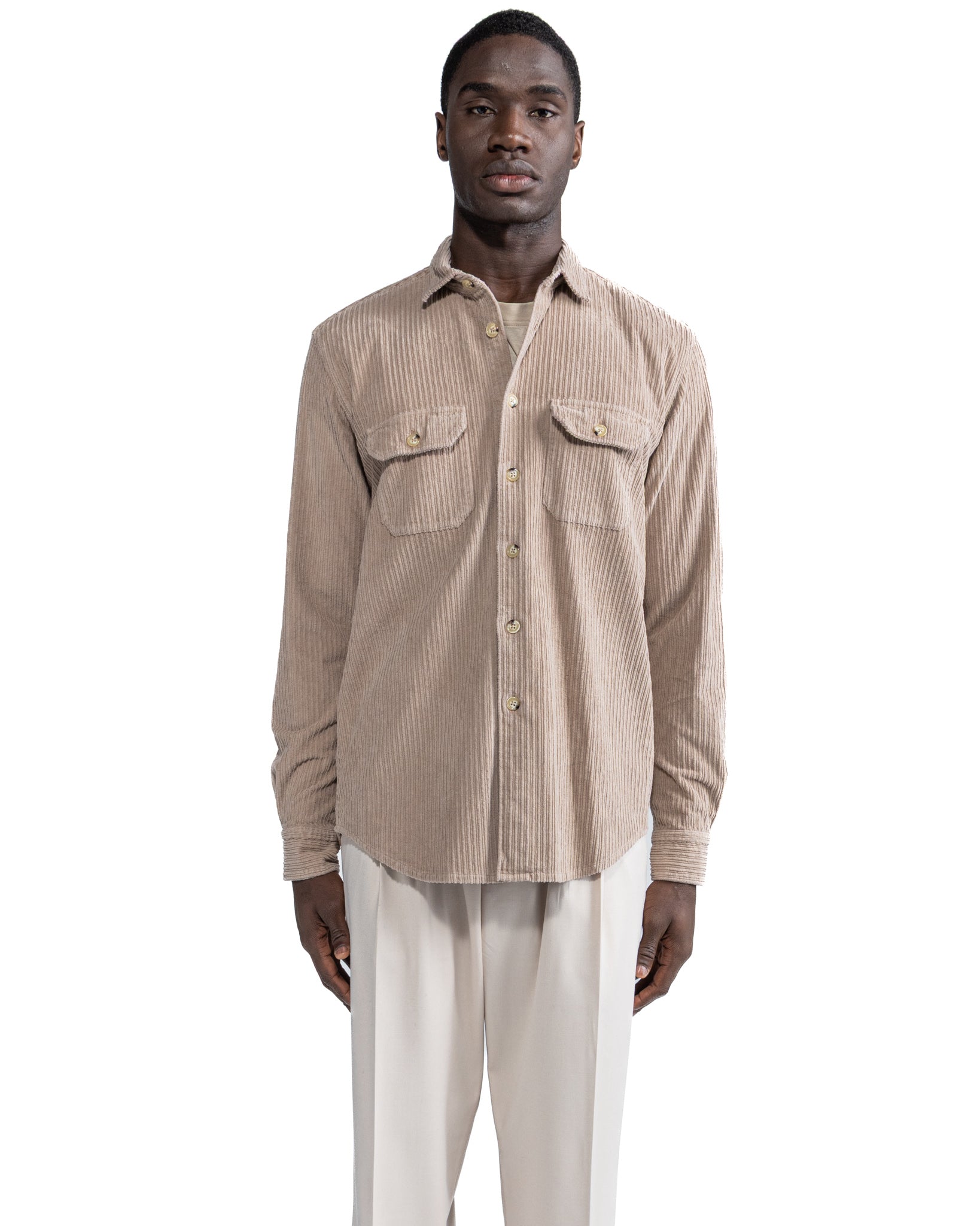 Chemise en velours beige Atlantis