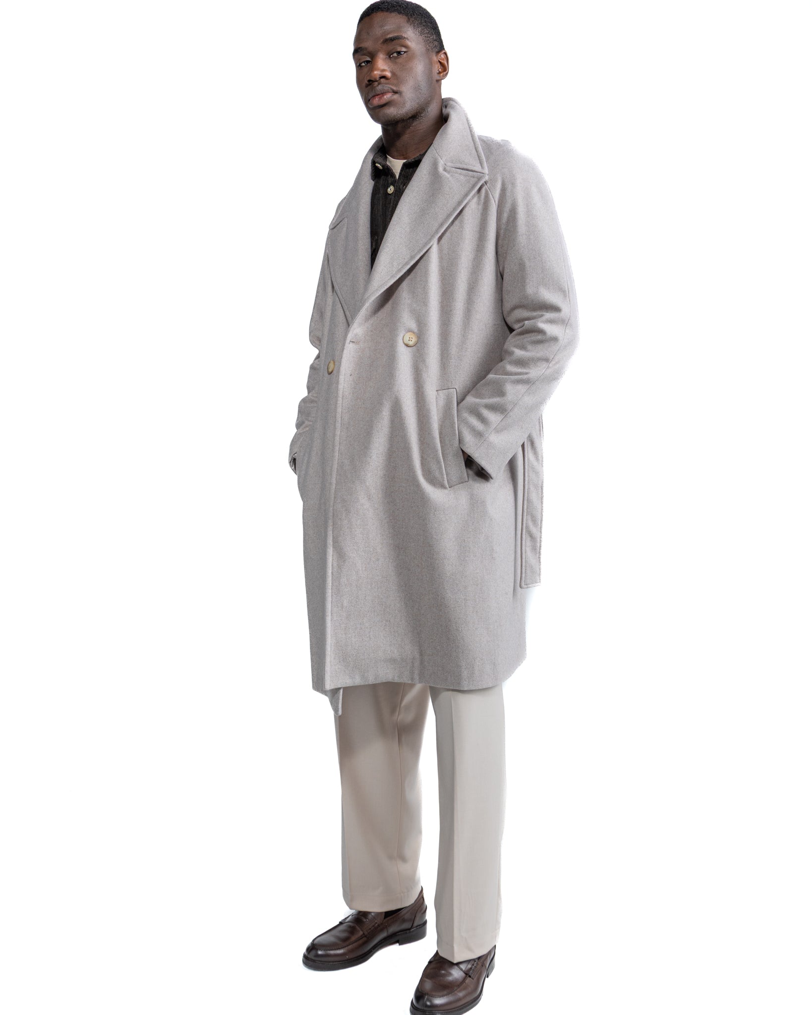 Freud long coat in beige flannel