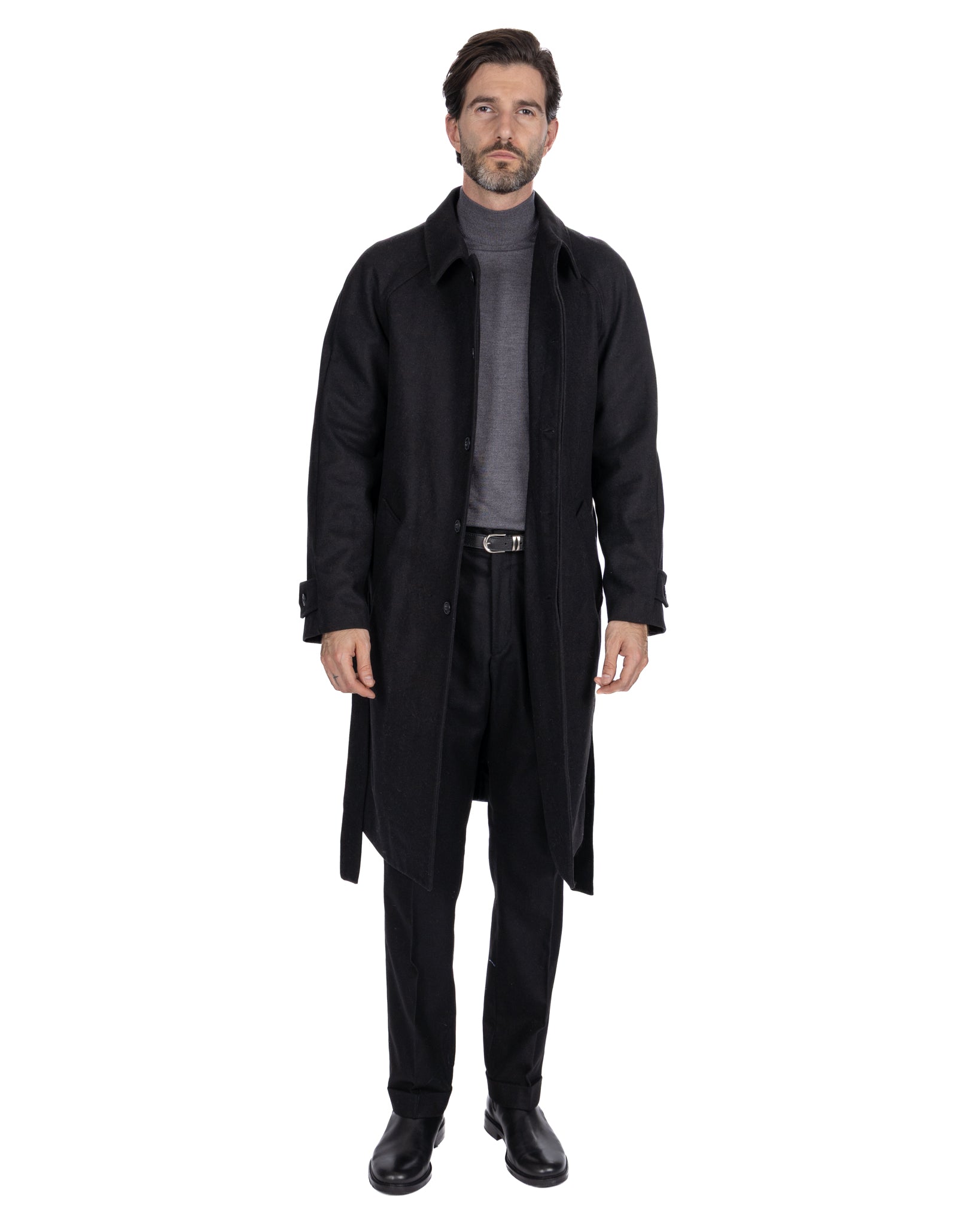 Manteau long Dimitri en flanelle noire