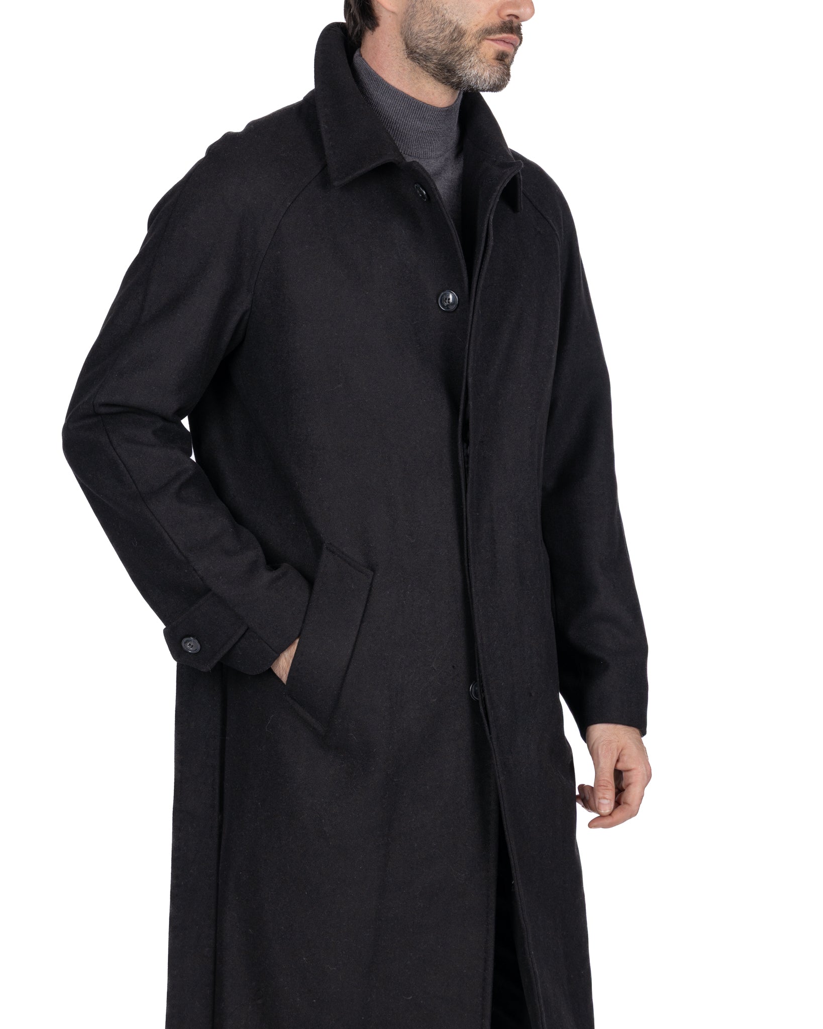Manteau long Dimitri en flanelle noire