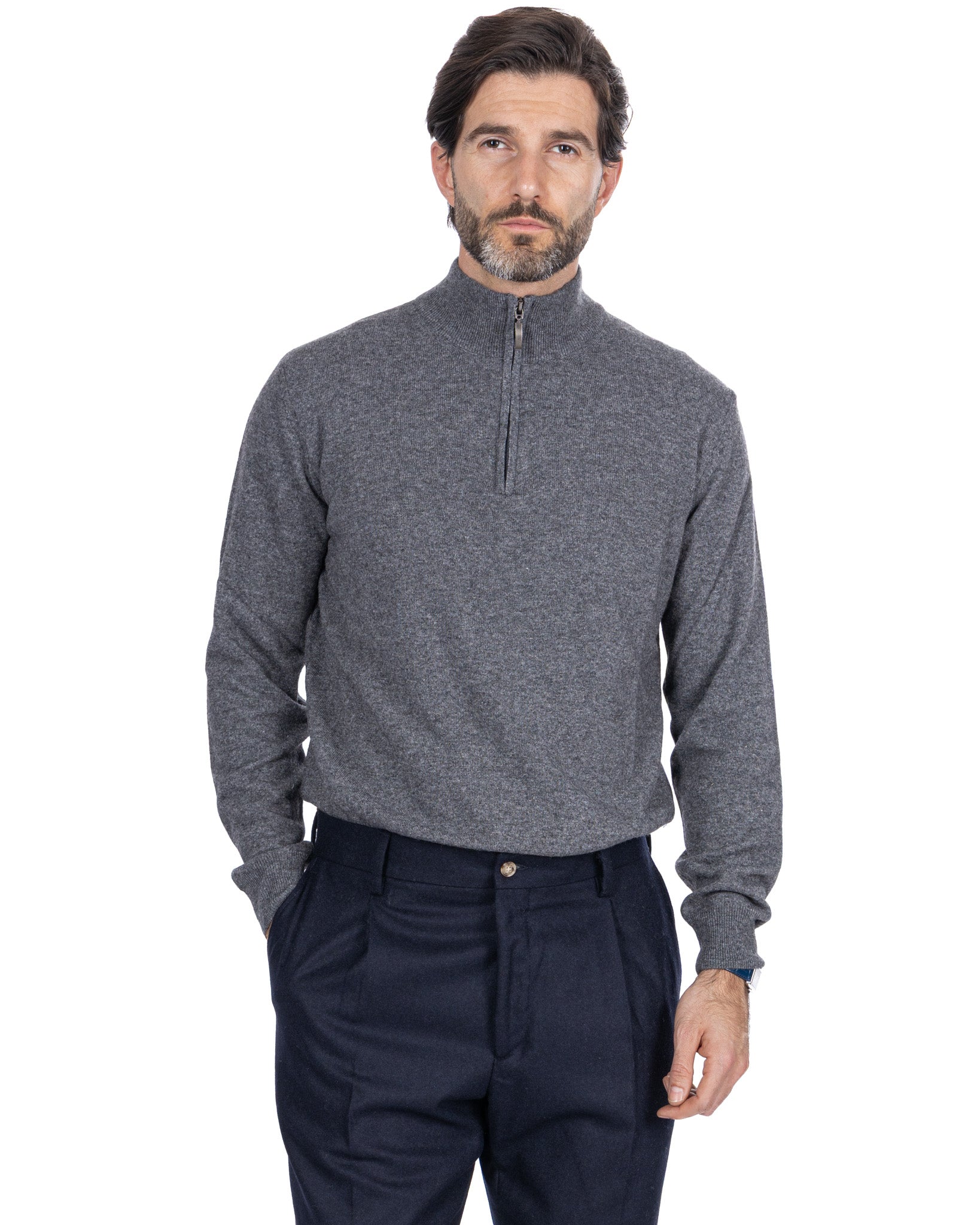 Maglione Rory grigio con zip in misto cachemire
