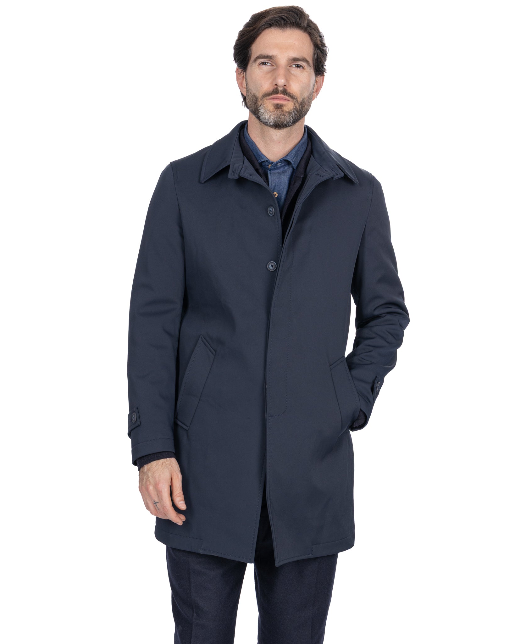 Tyler Technical Quilted Trench Coat in Blue