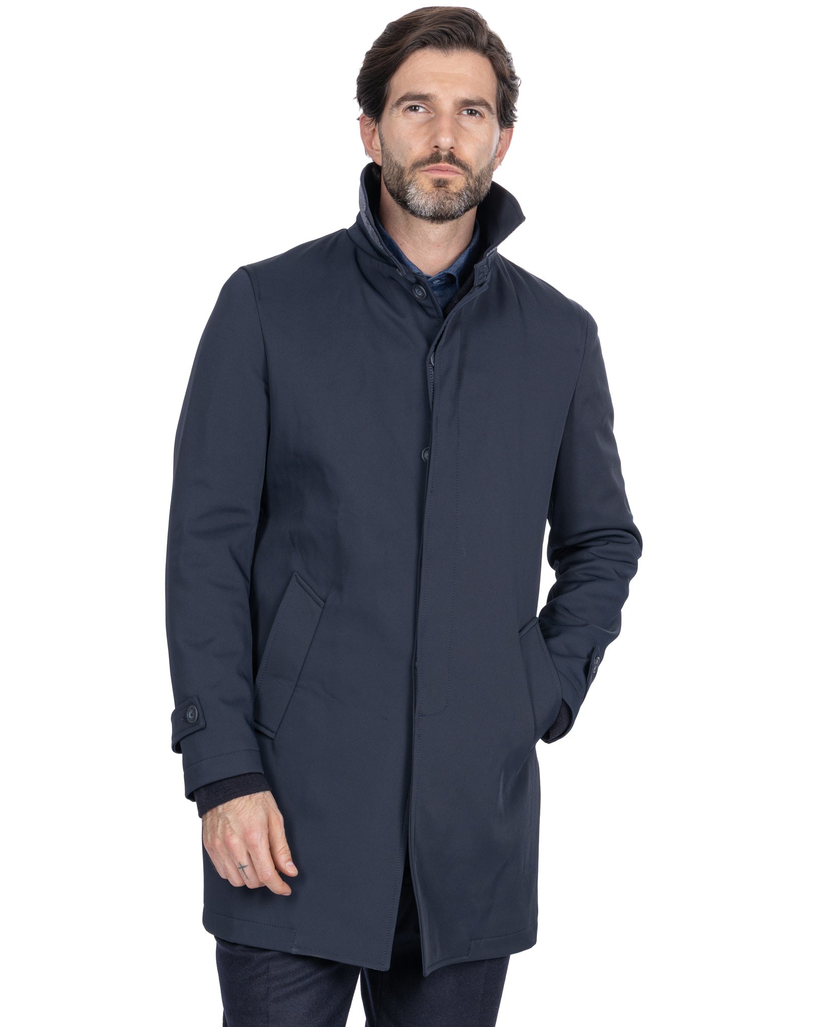 Tyler Technical Quilted Trench Coat in Blue