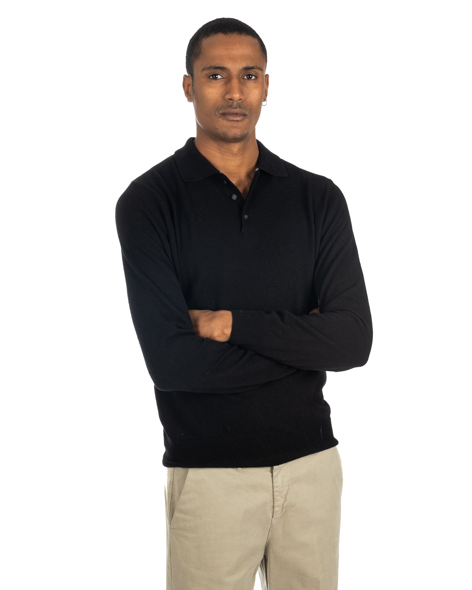 Tiger - black cashmere blend polo shirt