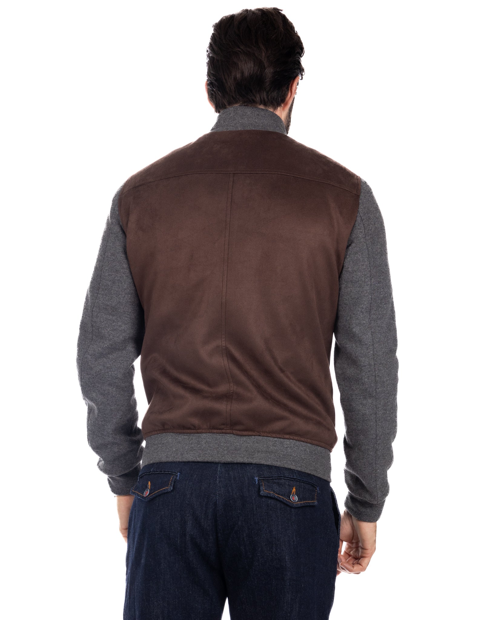 Travis - dark brown eco-suede jacket with zip