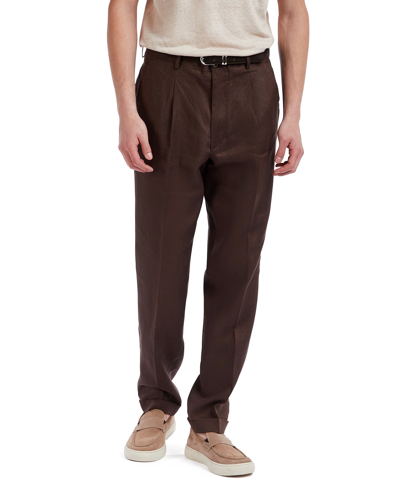 Piana trousers in pure dark brown linen