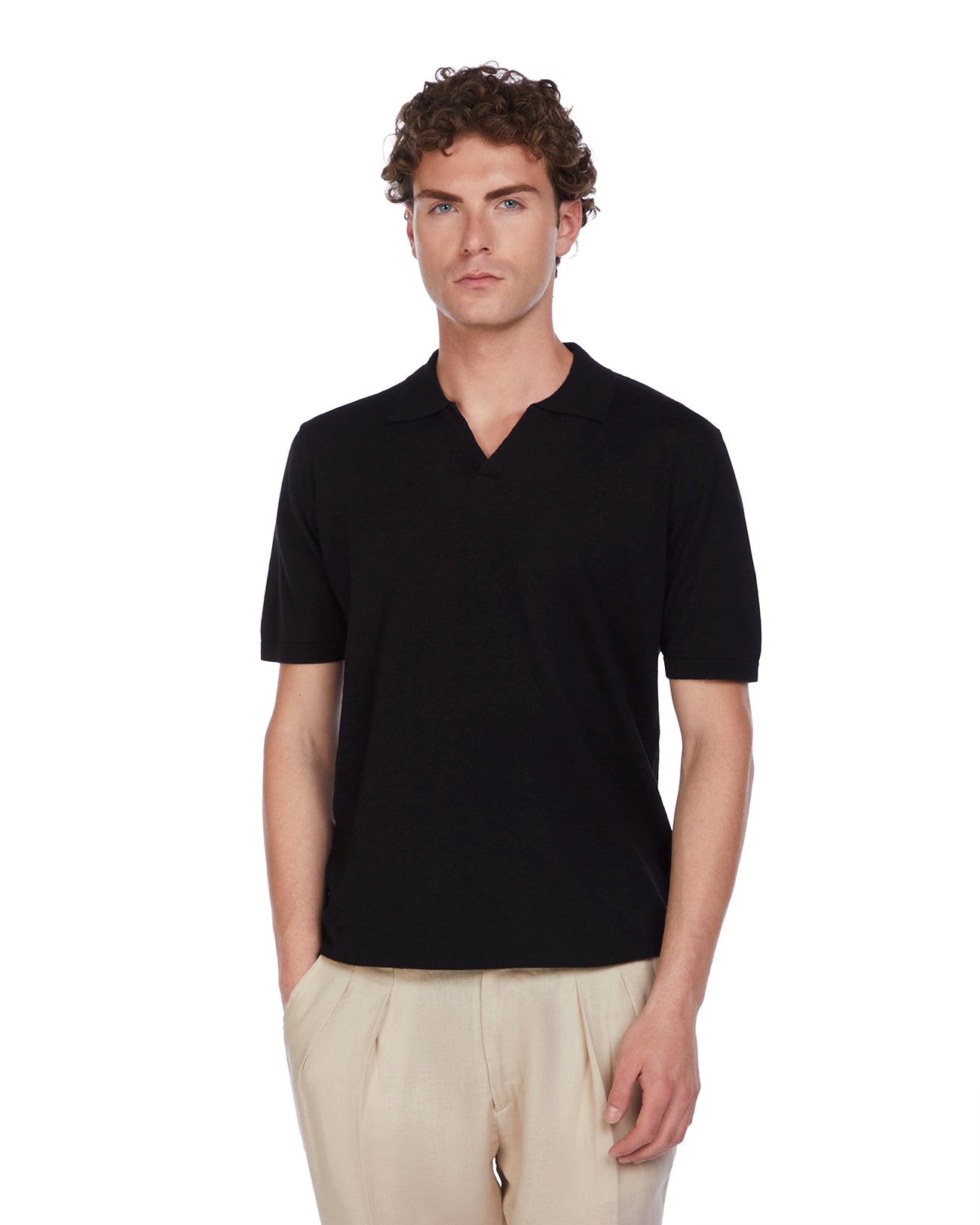 Bandol polo shirt in black linen and cotton
