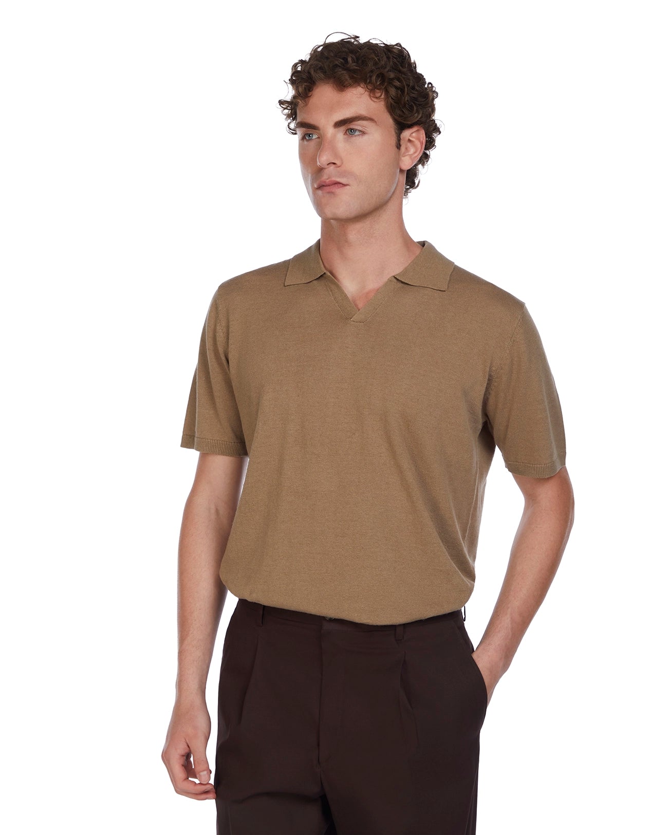 Bandol polo shirt in linen and cotton mud