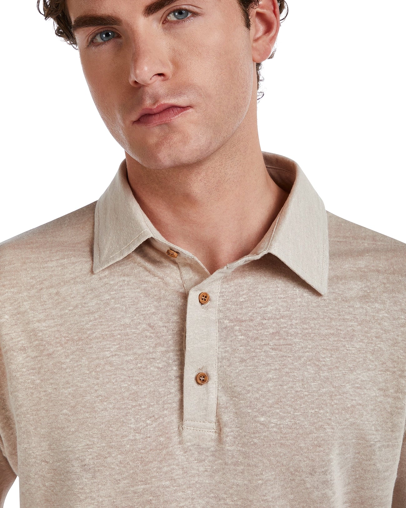 Marcos Polo Shirt in Pure Beige Linen