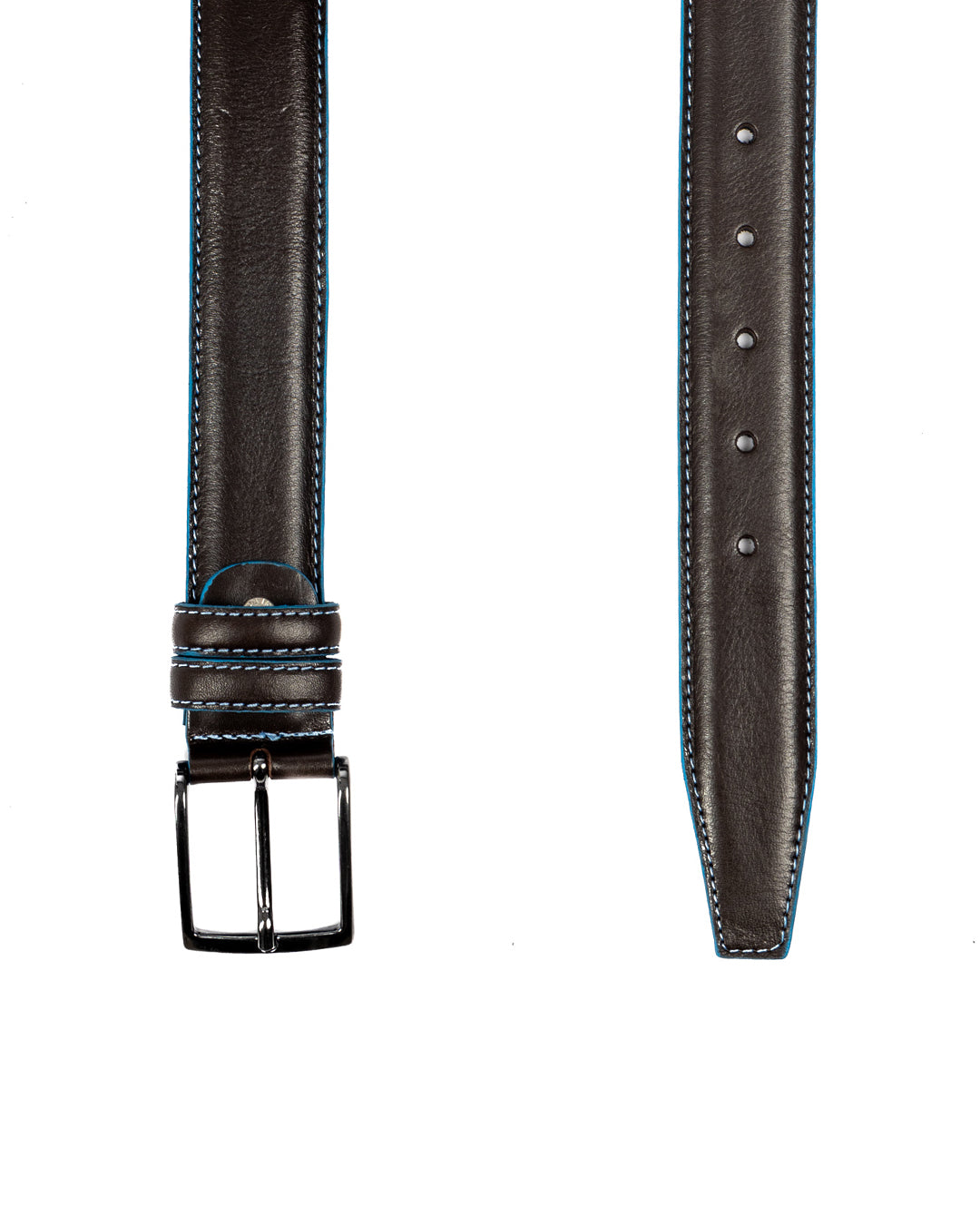 Pienza - dark brown leather belt with contrasting stitching