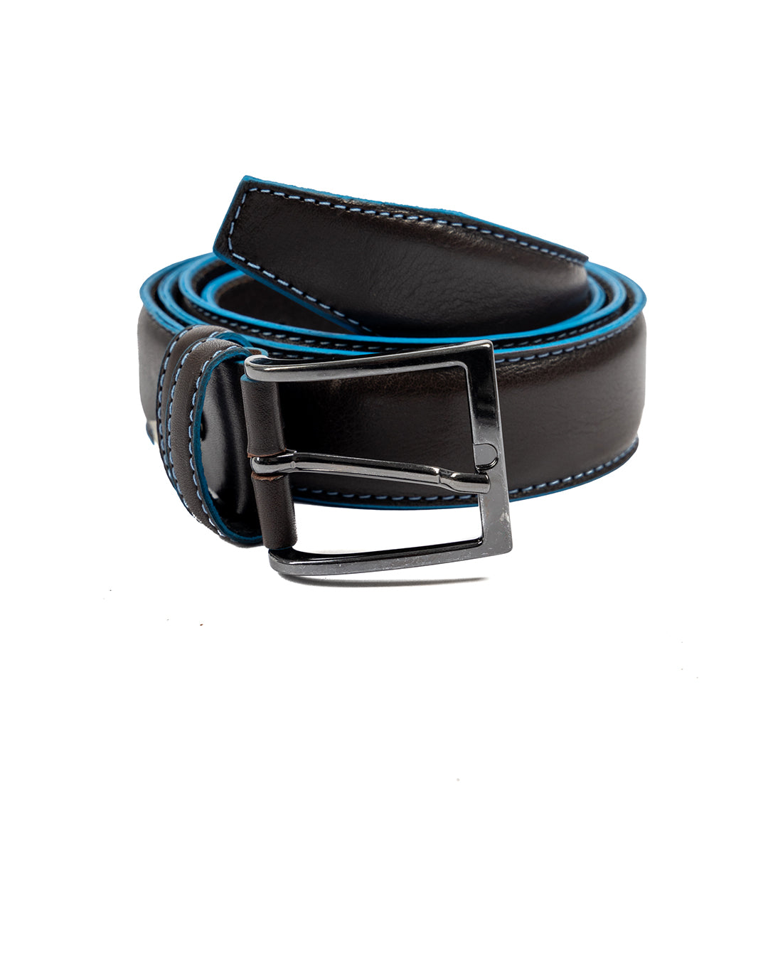 Pienza - dark brown leather belt with contrasting stitching